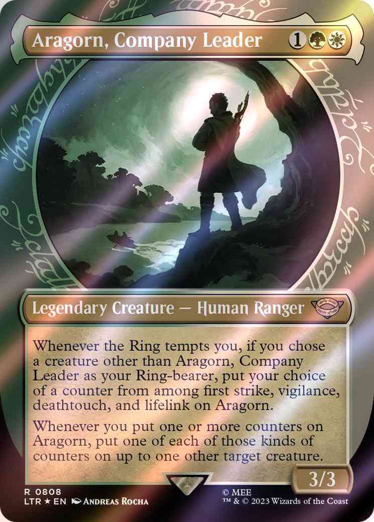 Aragorn company leader – Magic Aragorn, Company Leader [808] [Ring Showcase] [The Lord of the Rings: Tales of Middle-earth] [Surge Foil]