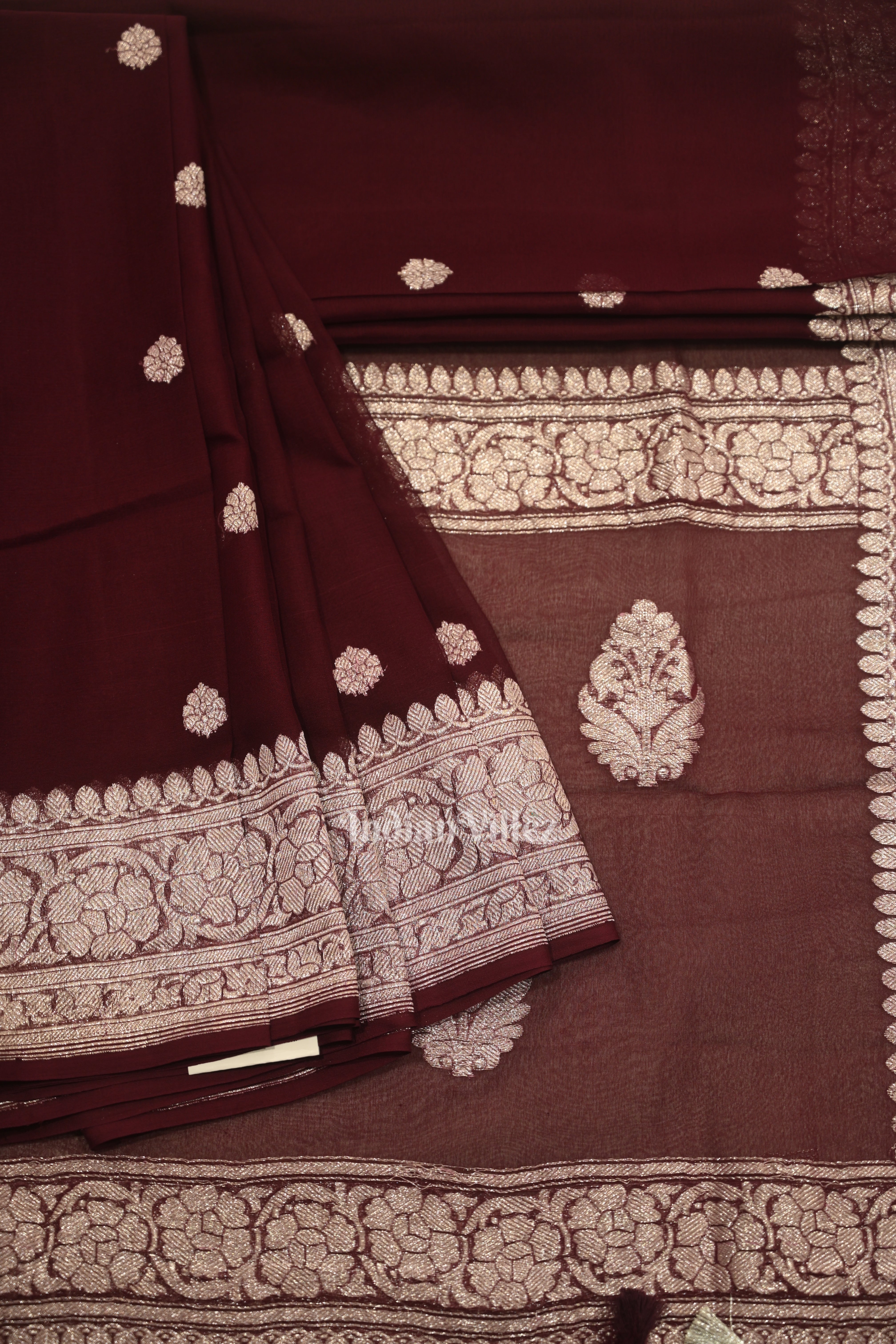 IndianVillèz Wine Purple Pure Khaddi Chiffon Banarasi Saree