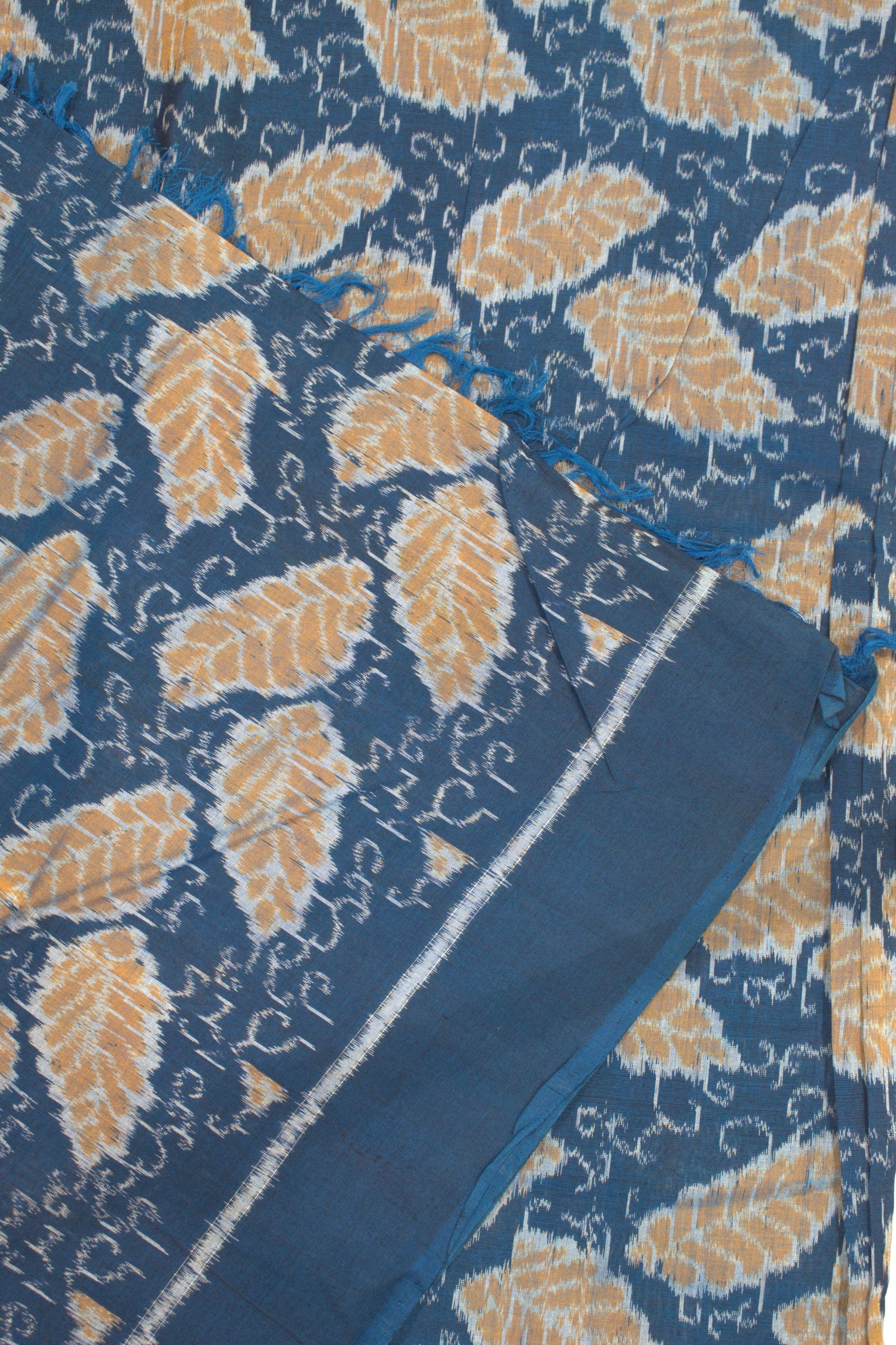 IndianVillèz Sky Blue Leaf Design Sambalpuri Ikat Cotton Fabric - view 2