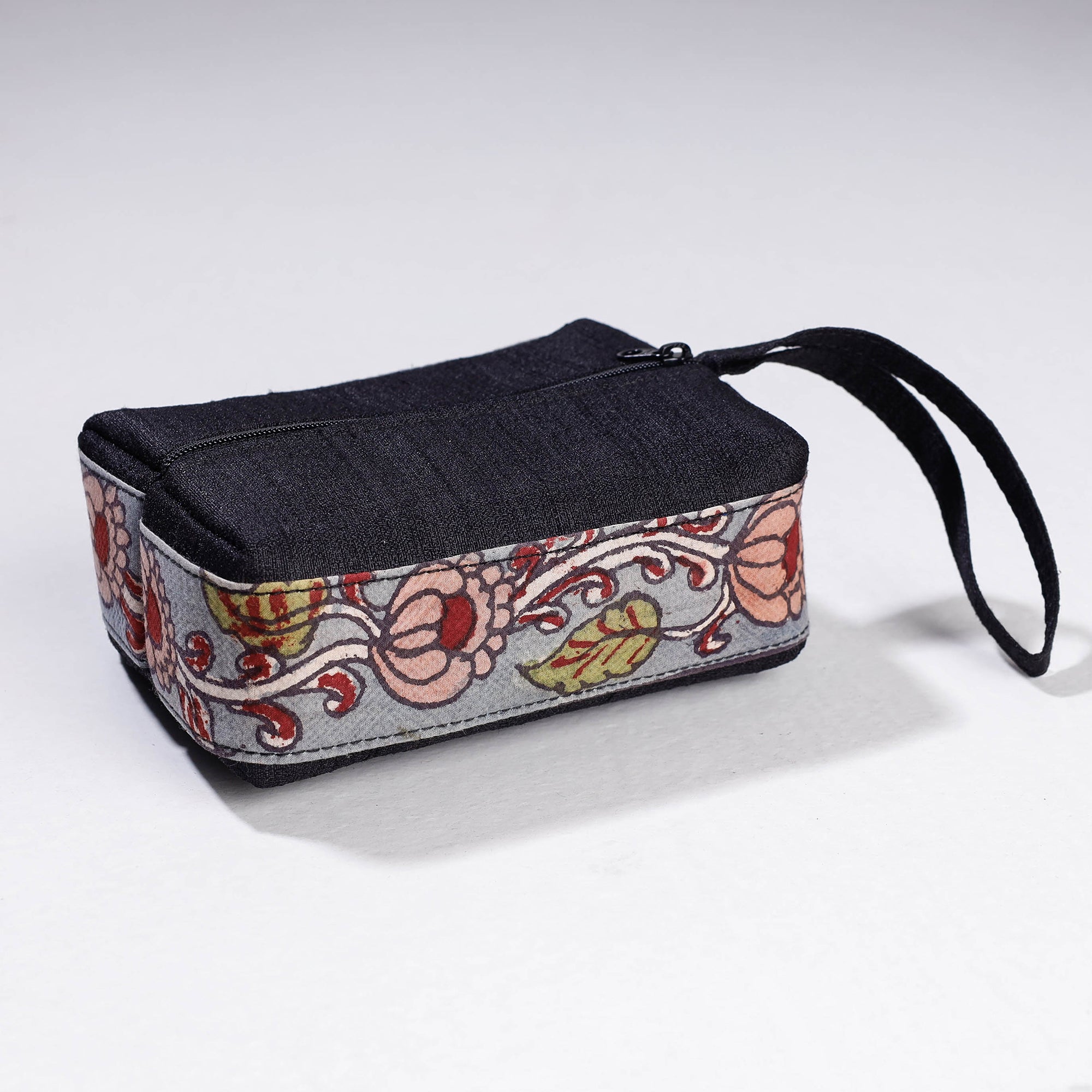 DWARAKA PLUS Black - Handpainted Kalamkari Natural Dyed Ghicha Silk Multipurpose Cosmetic/Toiletry Pouch