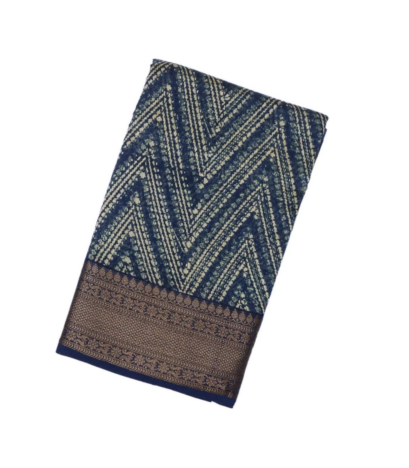 RmKV Navy Blue Woven Chanderi Cotton Saree With Printed Chevron Motifs