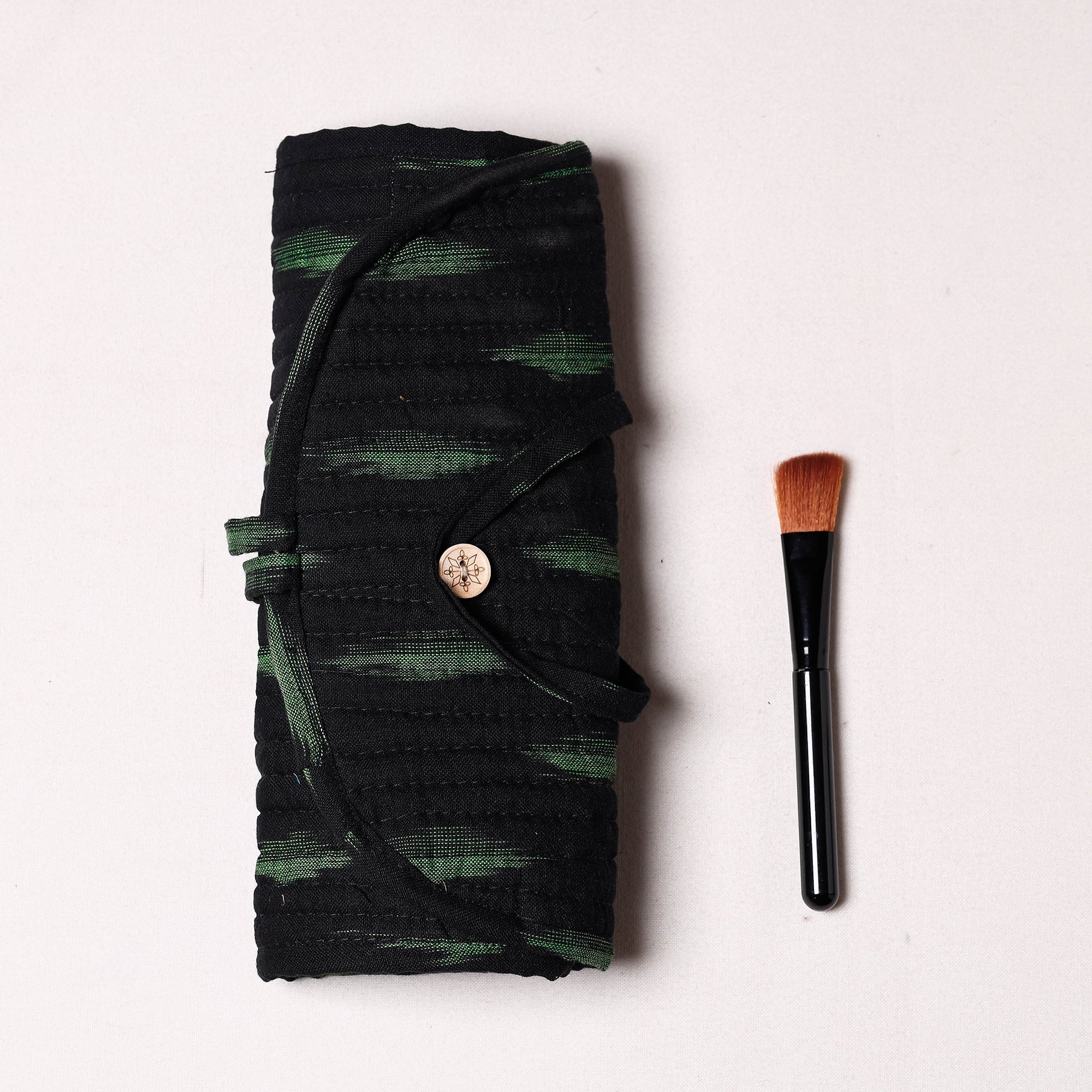 NOORI BAZAR Black - Ikat Fabric Multipurpose Segmented Make-up Brush Wrap Pouch/Case - view 2