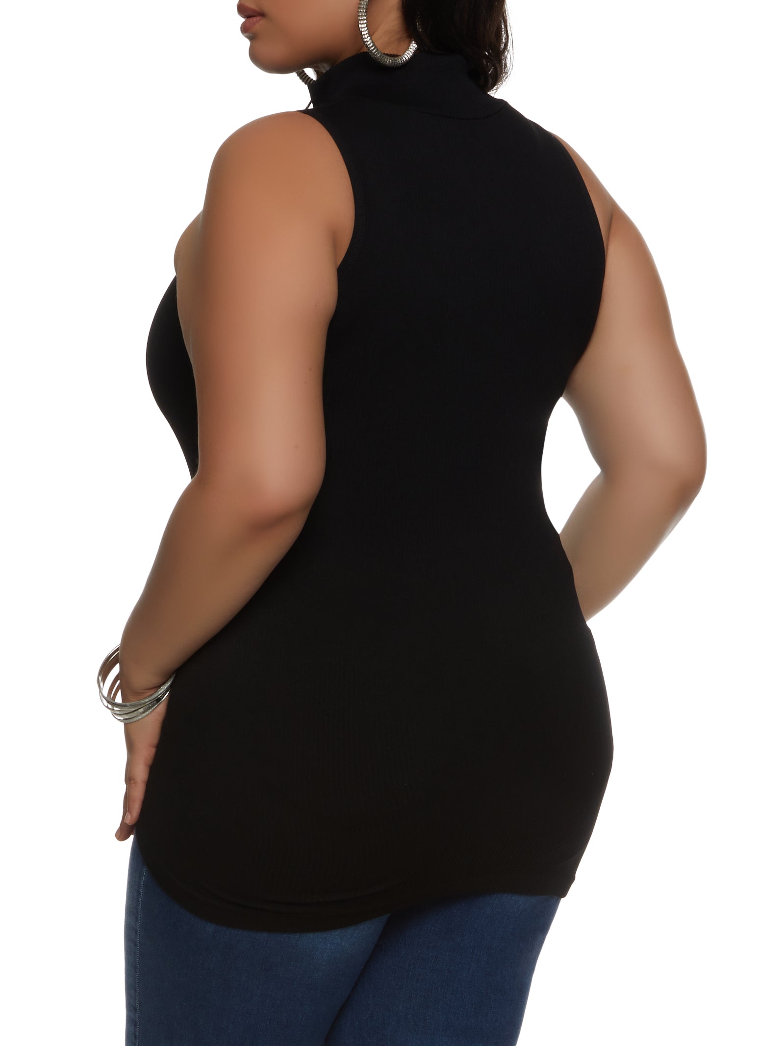Rainbow Shops Plus Size Ribbed Sleeveless Zip Neck Top - view 2
