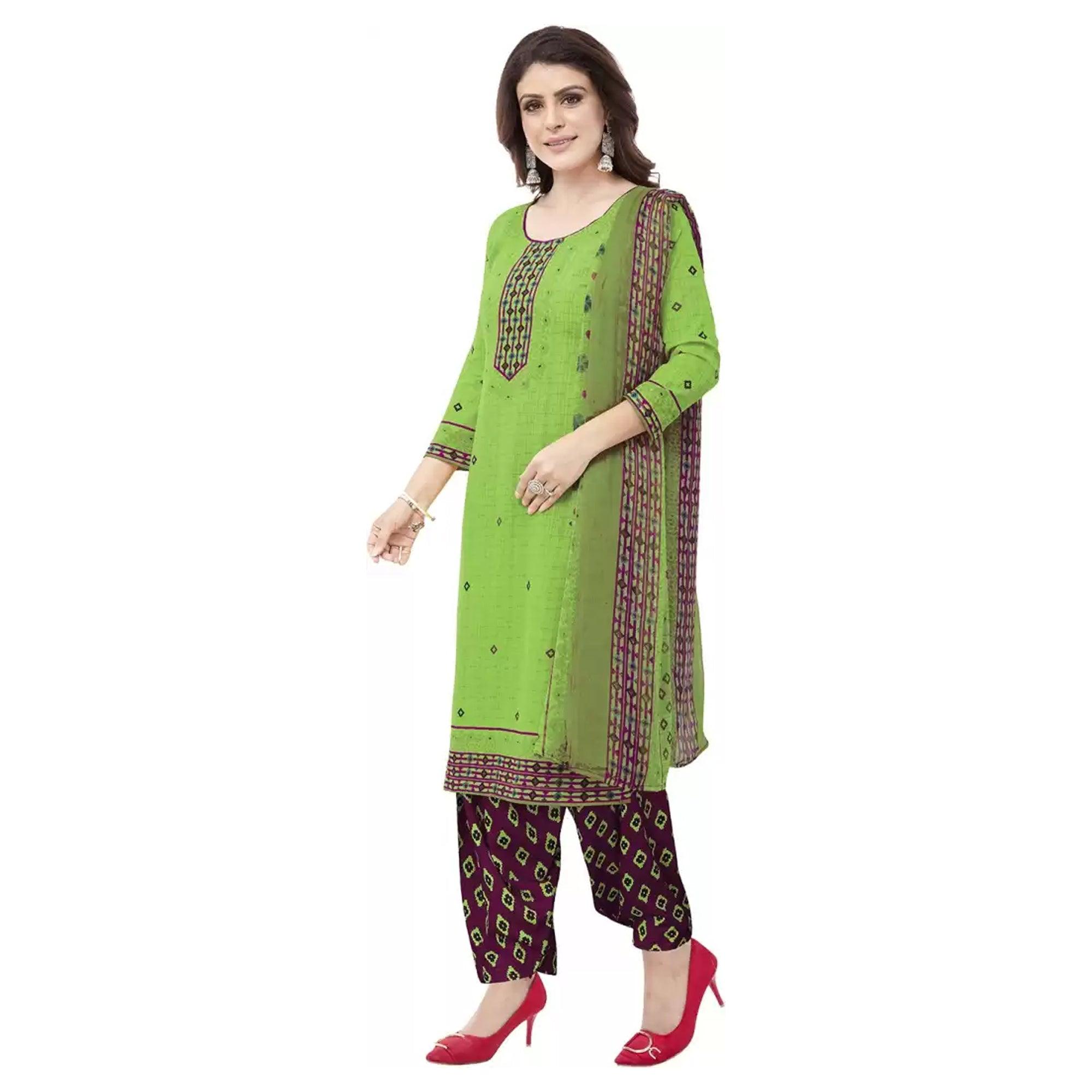 BlackTree green-casual-wear-printed-leon-patiala-dress-material-132053 - view 2