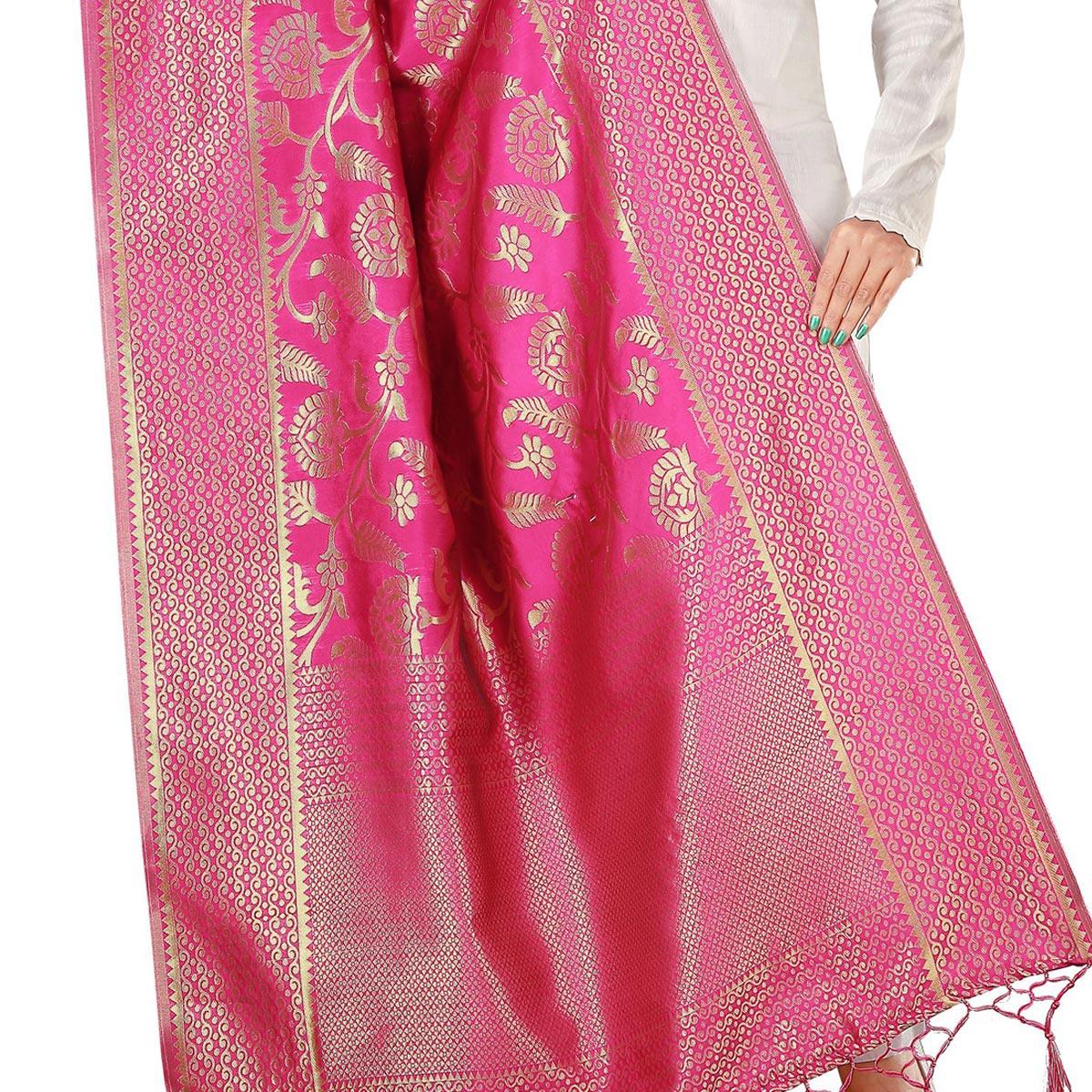 Peachmode Seller Captivating Pink Colored Festive Wear Banarasi Silk Dupatta - view 2
