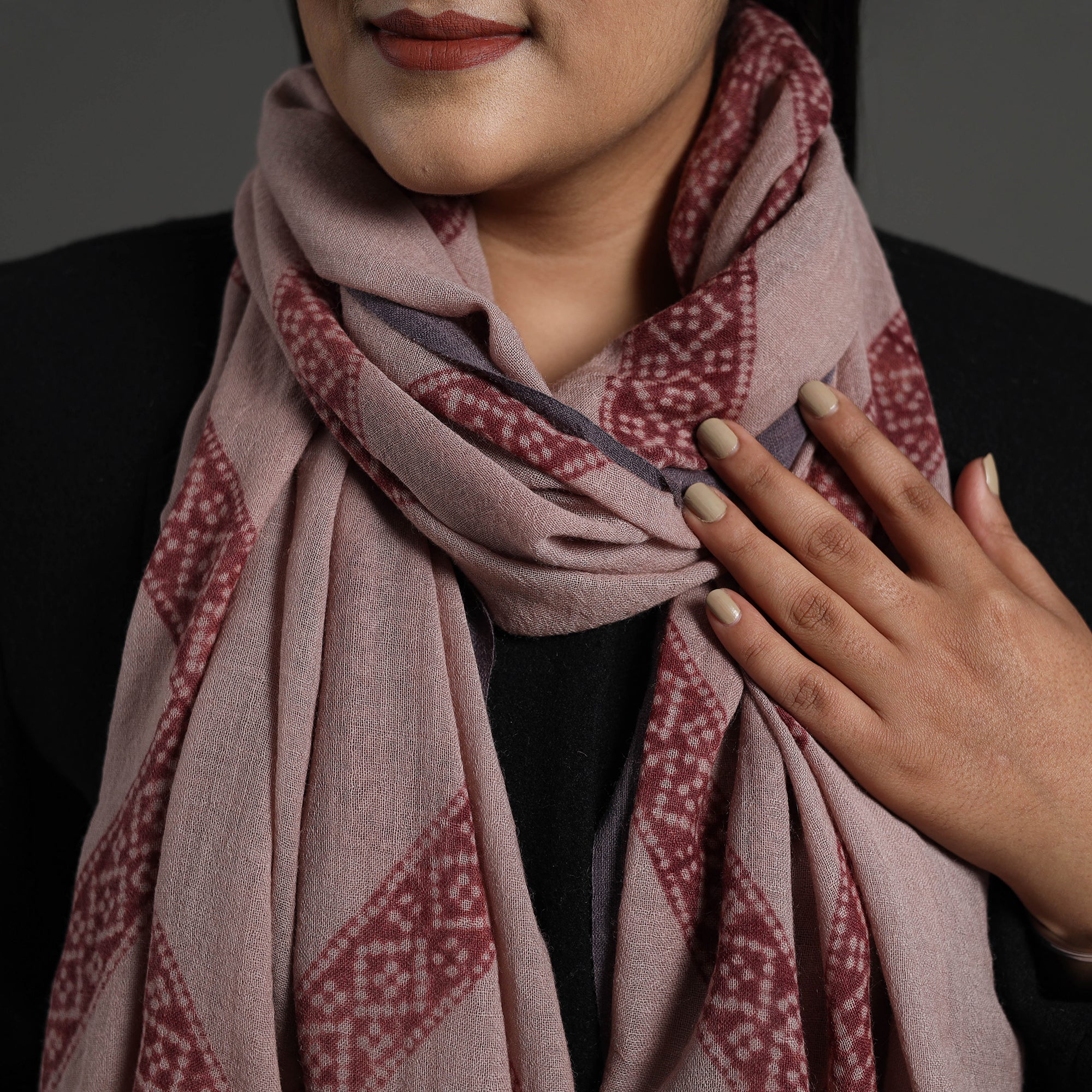 BAGH PRINTS BY MOHAMMED BILAL KHATRI Brown - Bagh Hand Block Printed Merino Woollen Stole 40 - view 3