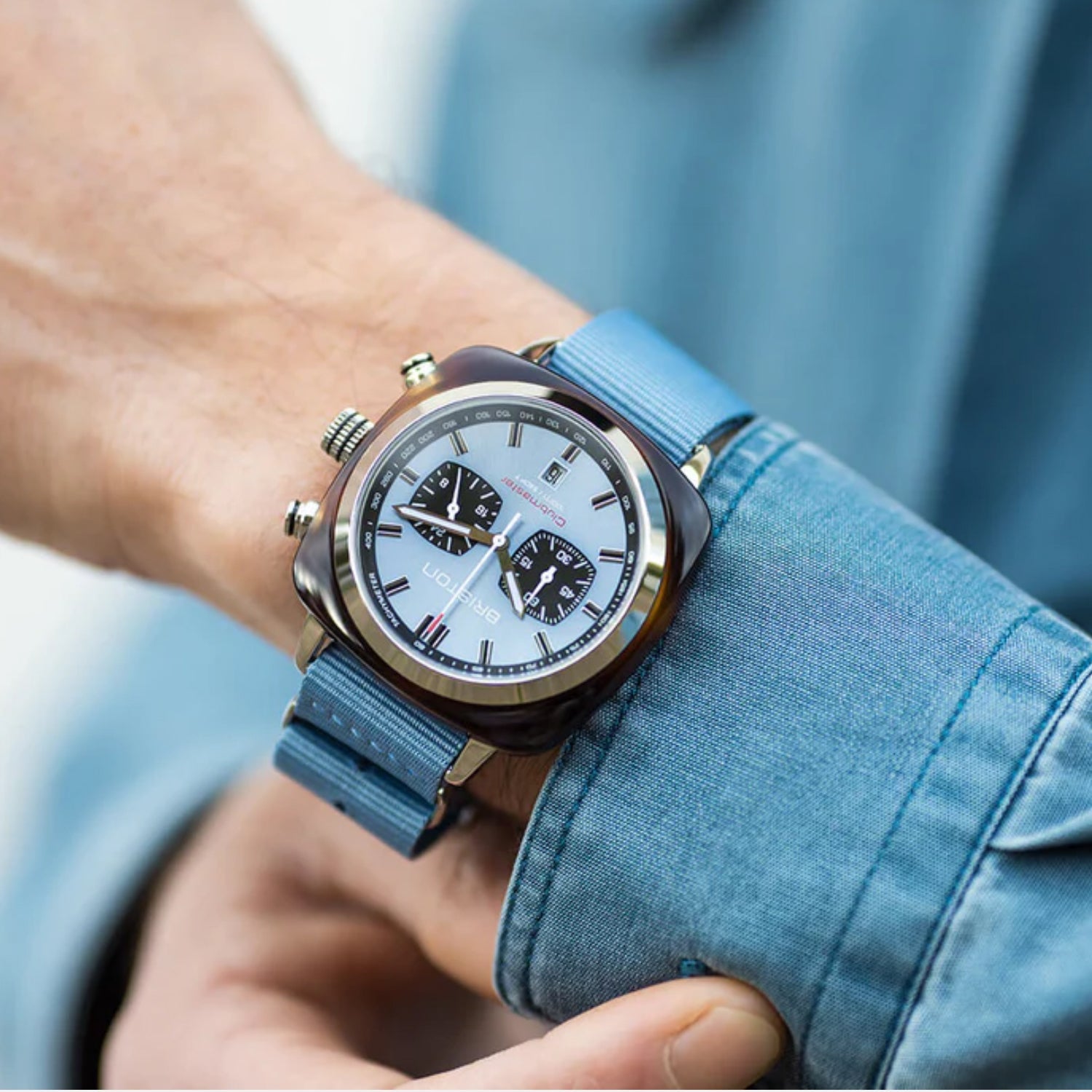 Briston Clubmaster Sport Men Quartz Ice Blue Dial Chronograph Nato Watch 20142.SA.TS.25.NIB - view 2