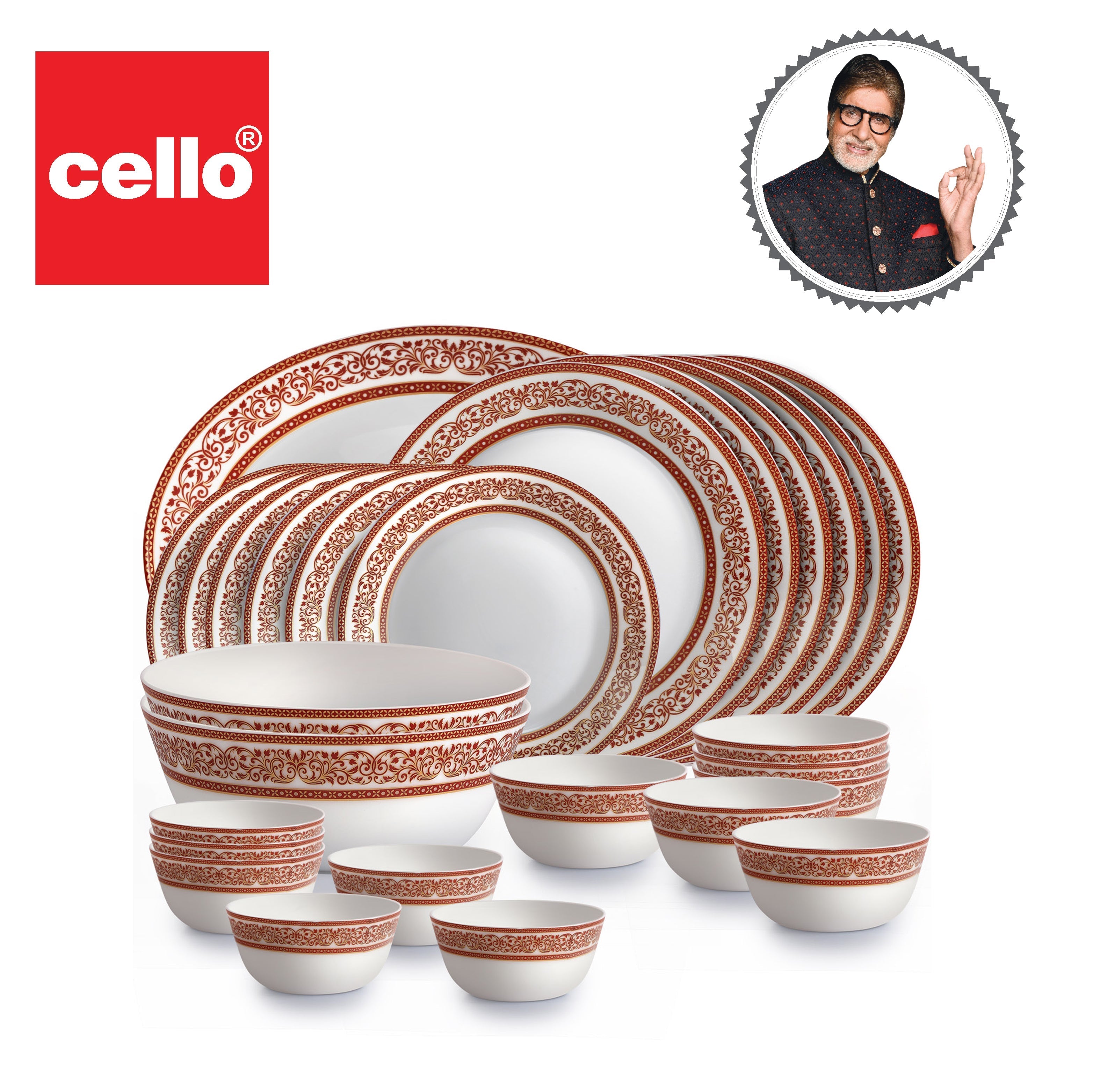 Cello Solitaire Series 27 Pieces Ruby Opalware Dinner Set, Family of 6 - view 10