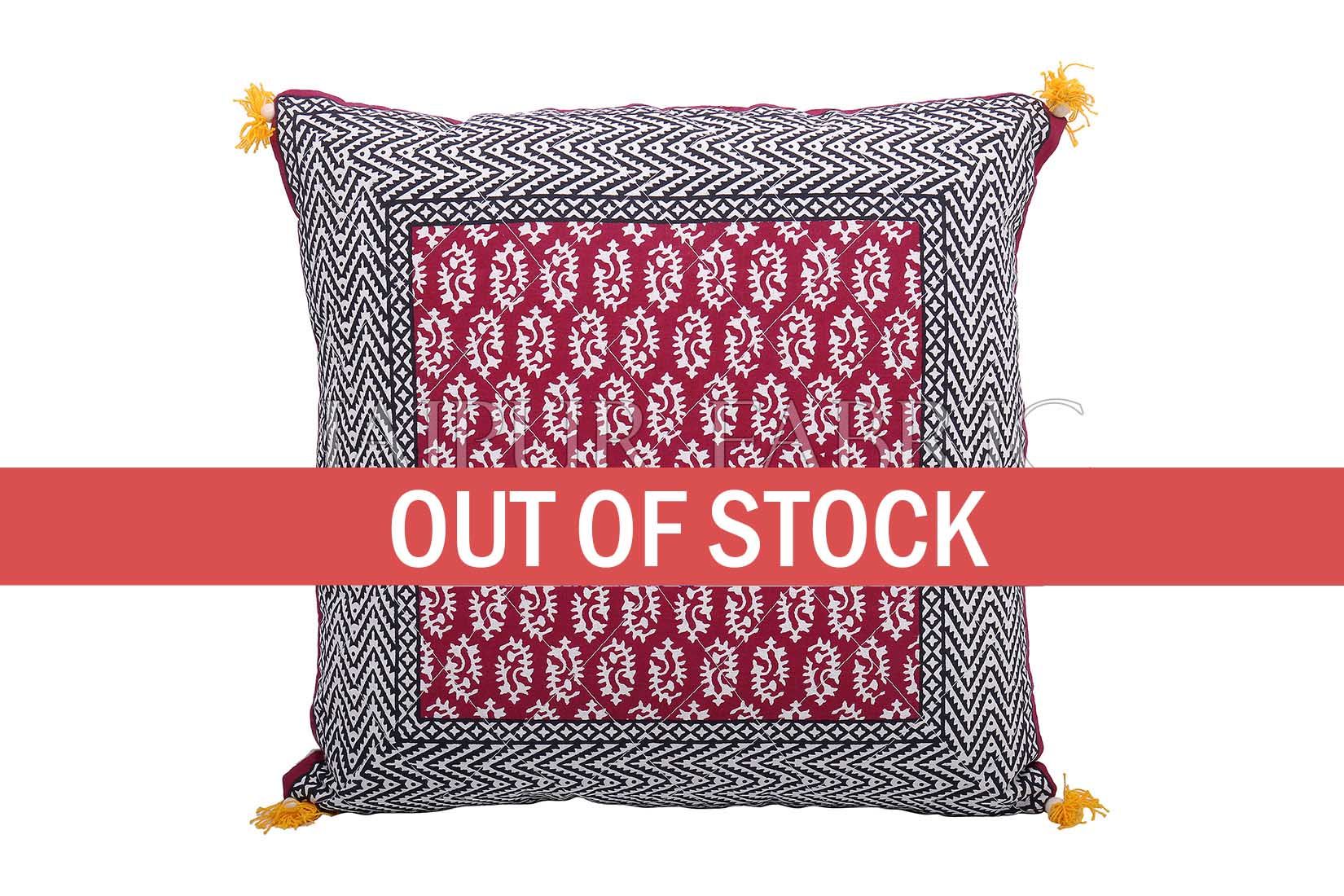 JaipurFabric® Maroon Color with Black Border Block Print Cotton Cushion Cover - view 4