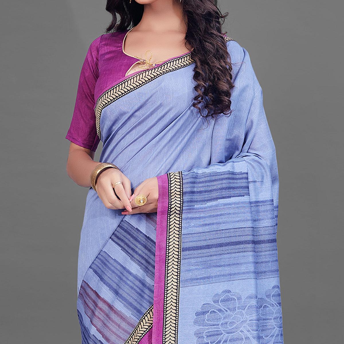 Peachmode Lavender Casual Wear Printed Bhagalpuri Silk Saree - view 5