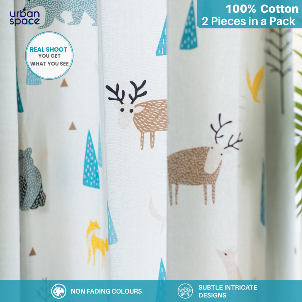 Urban Space -Home Furnishing Store Children Room Curtains, 100% Cotton Room Darkening, Pack of 2 Curtains - Reindeer - view 2