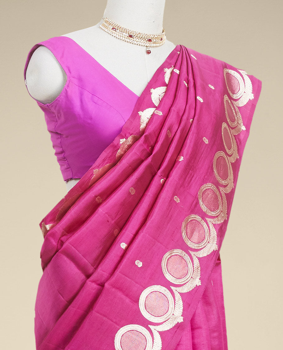 Pothys Purple floral buttas banaras silk saree with self floral buttas border