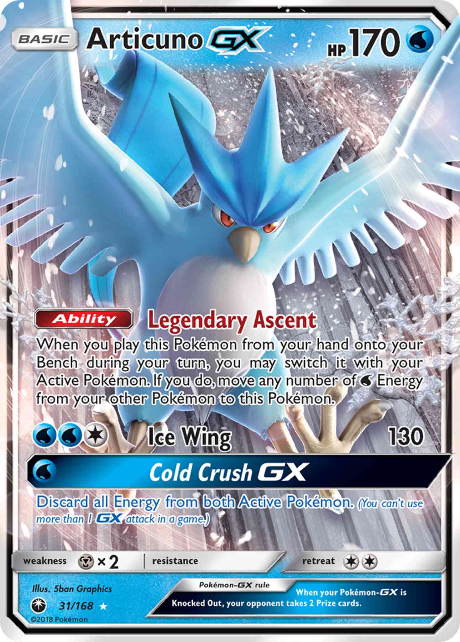 Pokémon Articuno-GX - 31/168 - Rare Holo GX [sm7-31] [Ultra]
