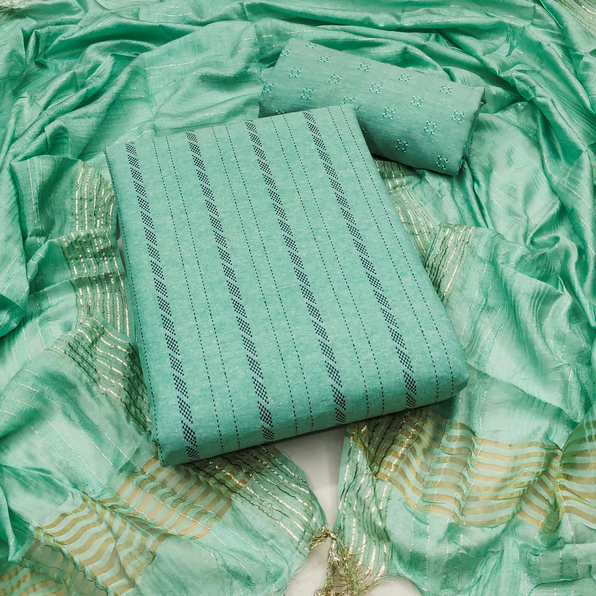 Peachmode Turquoise Woven Pure Cotton Dress Material