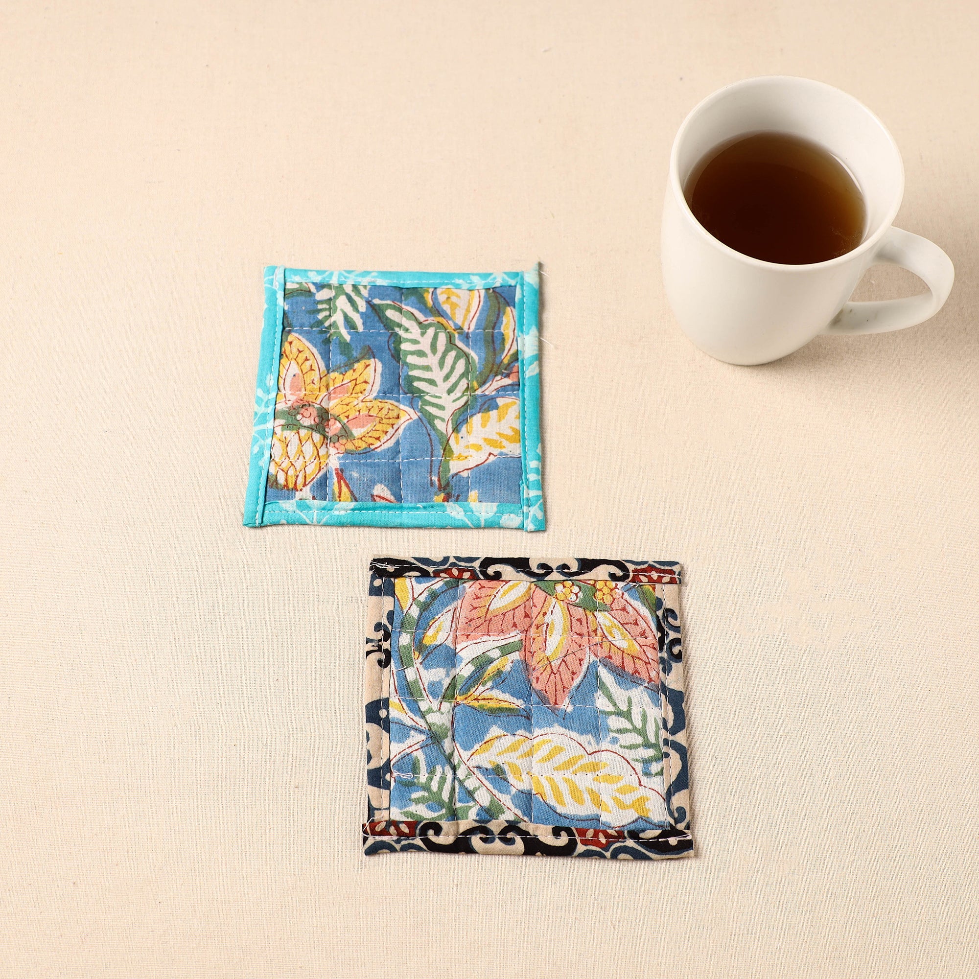 JALPARI Floral Print Cotton Quilted Coasters (Set of 2) 22