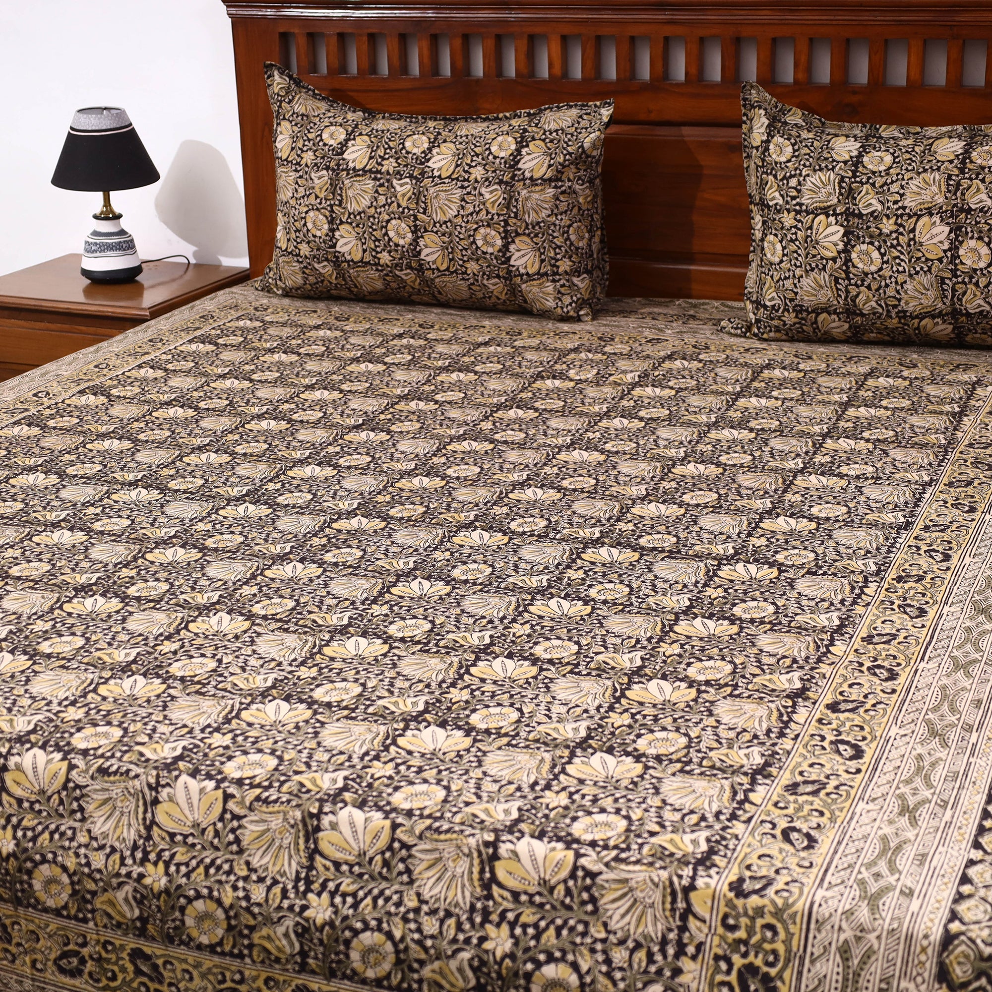 SOUTH KARGHA Brown - Kalamkari Block Printed Cotton Double Bed Cover with Pillow Covers (108 x 90 in) - view 4