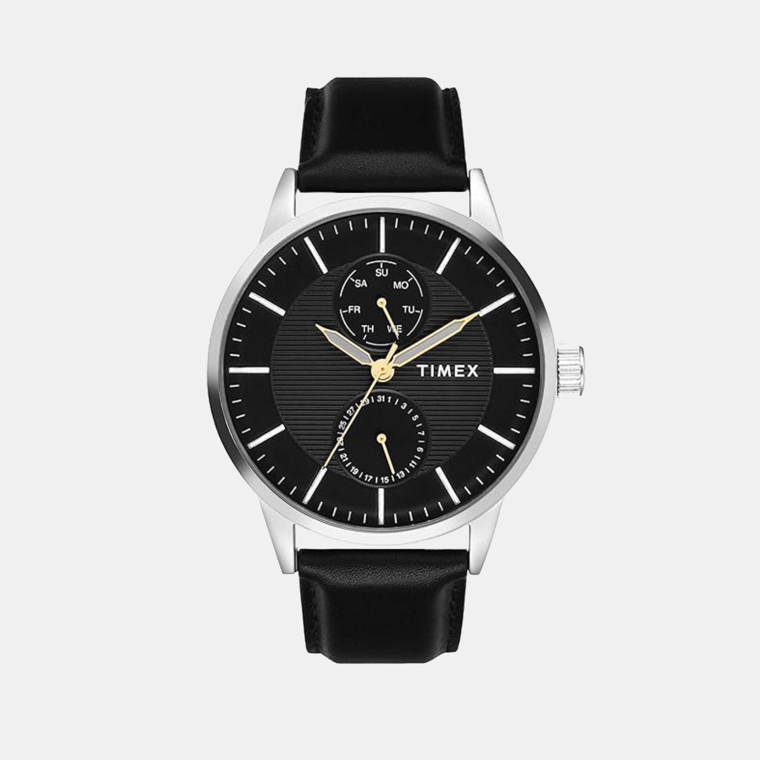 Timex Fashion Men Quartz Black Dial Multi-Function Leather Watch TWEG19915