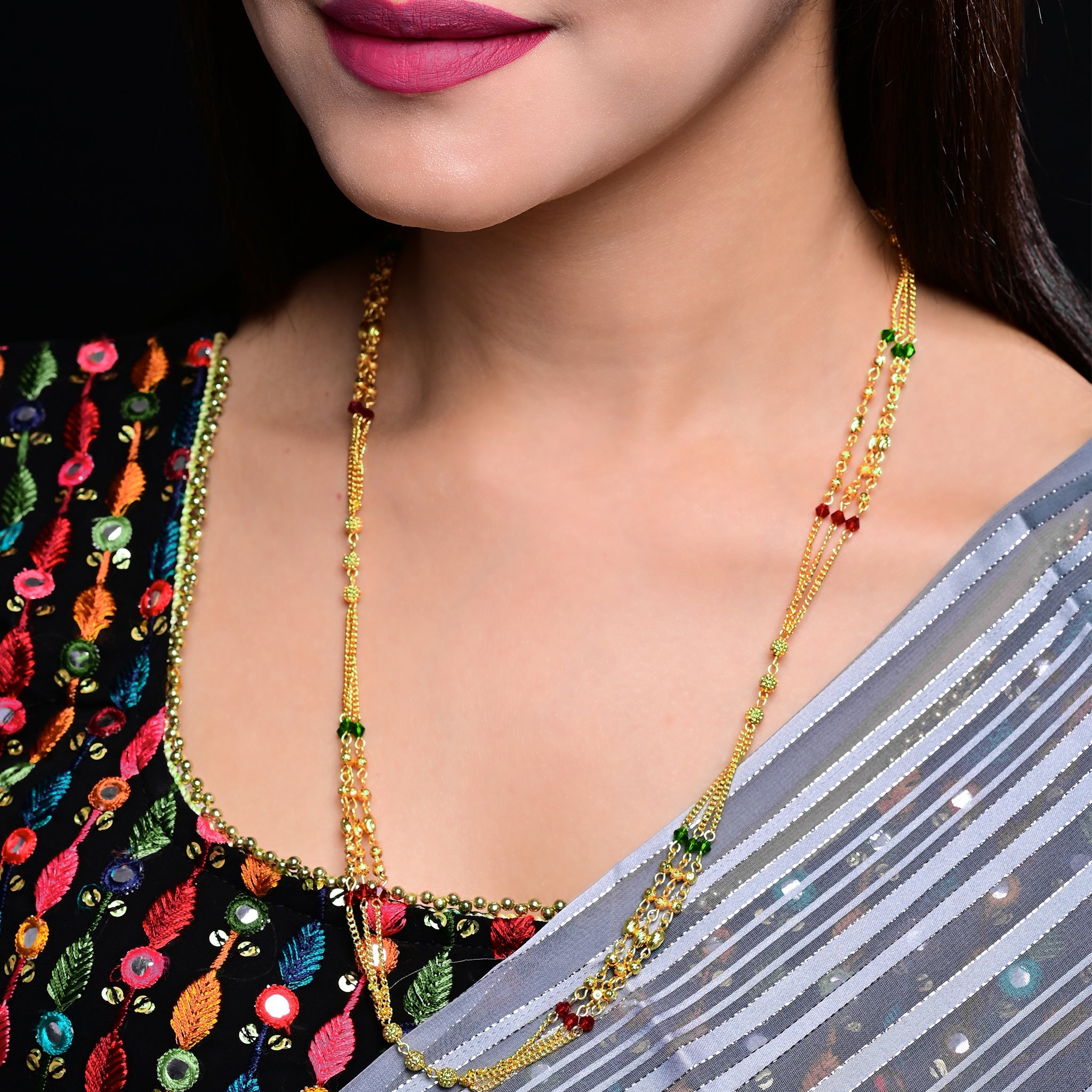 Branta Appealing Gold Plated Multicolour Necklace Mala For Women - view 2