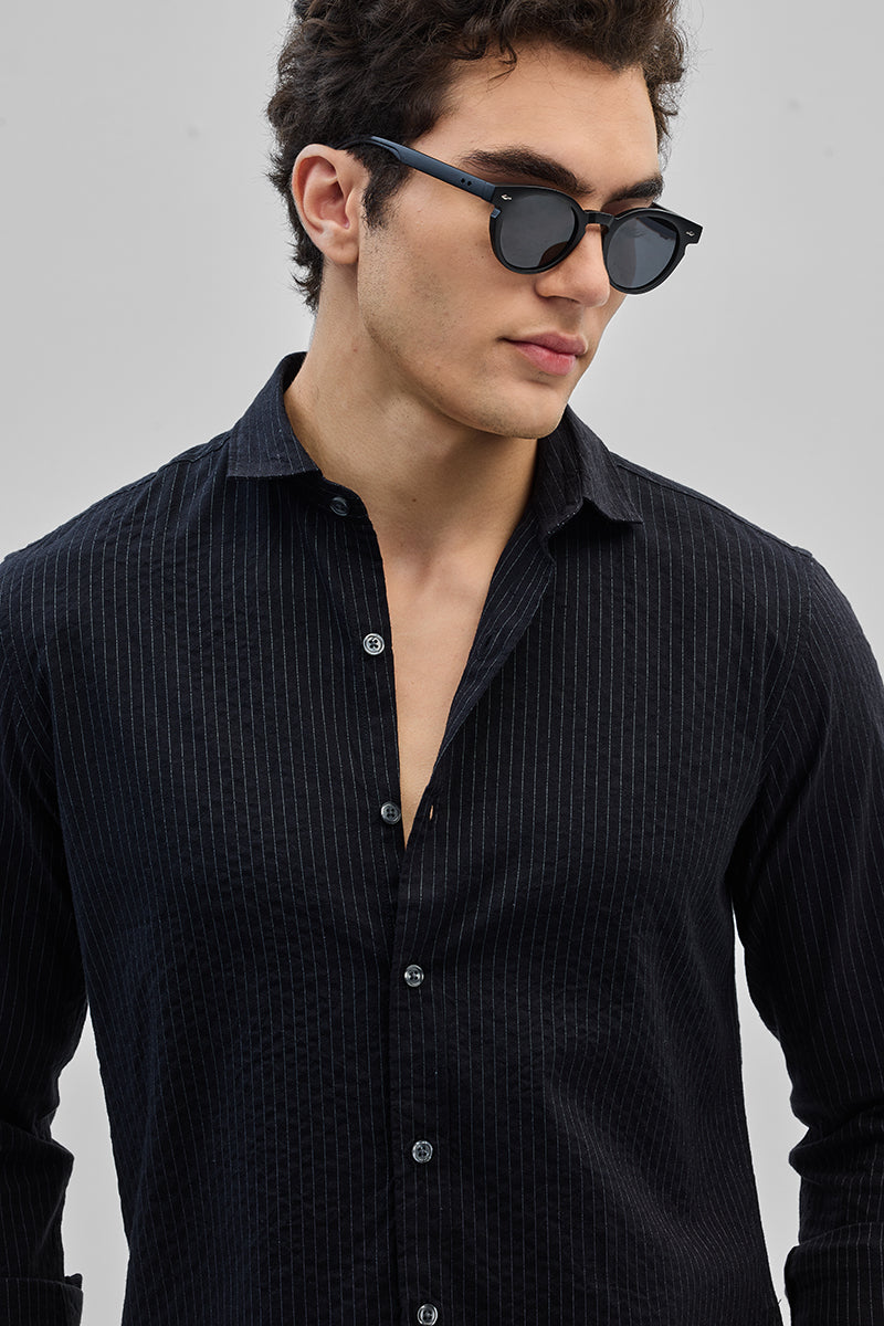 SNITCH Black Slim Fit Stripes Shirt - view 4