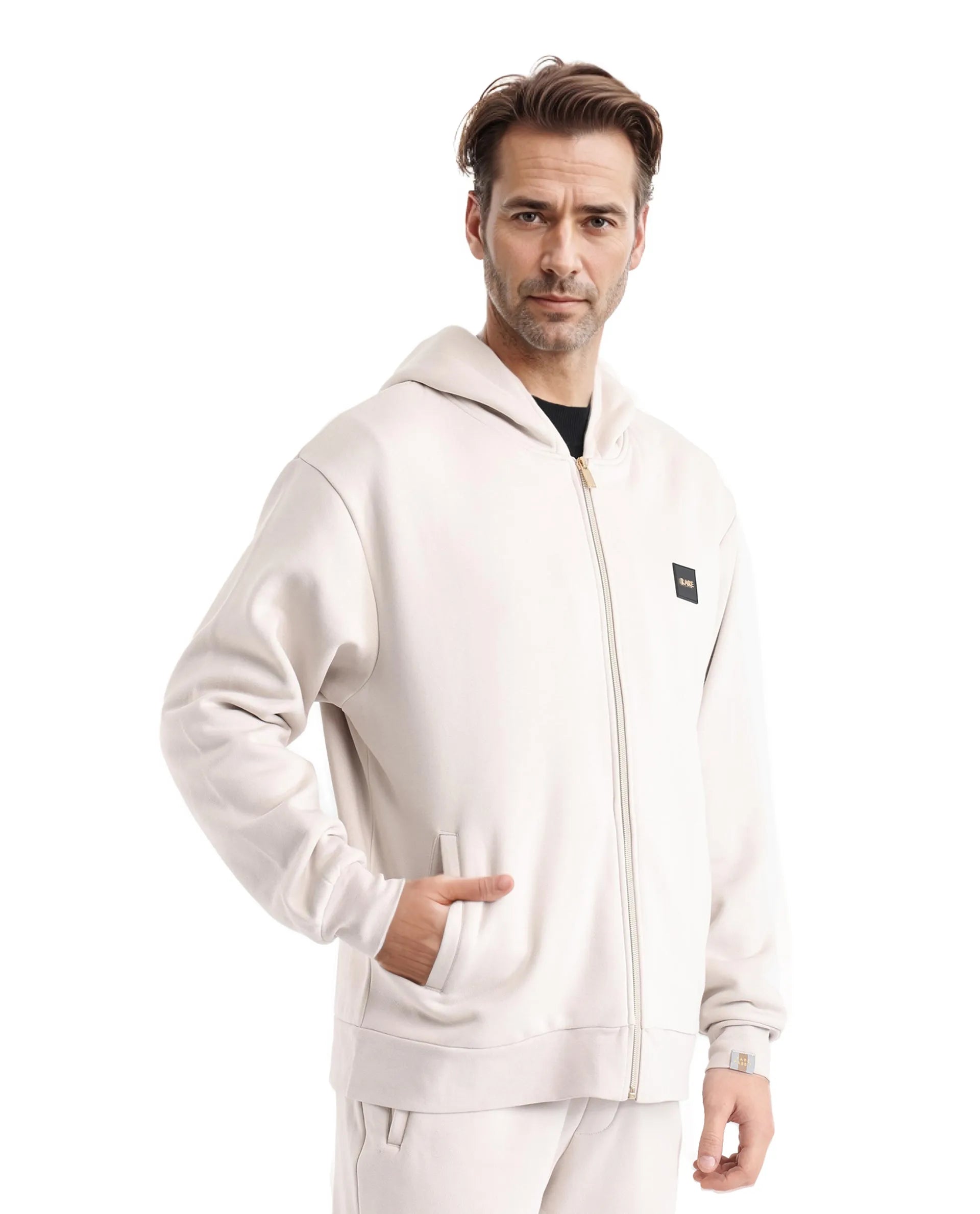 Rare Rabbit Men Anderson-2 Off White Full Sleeve Hooded Zipper Closure Plain Sweatshirt - view 6