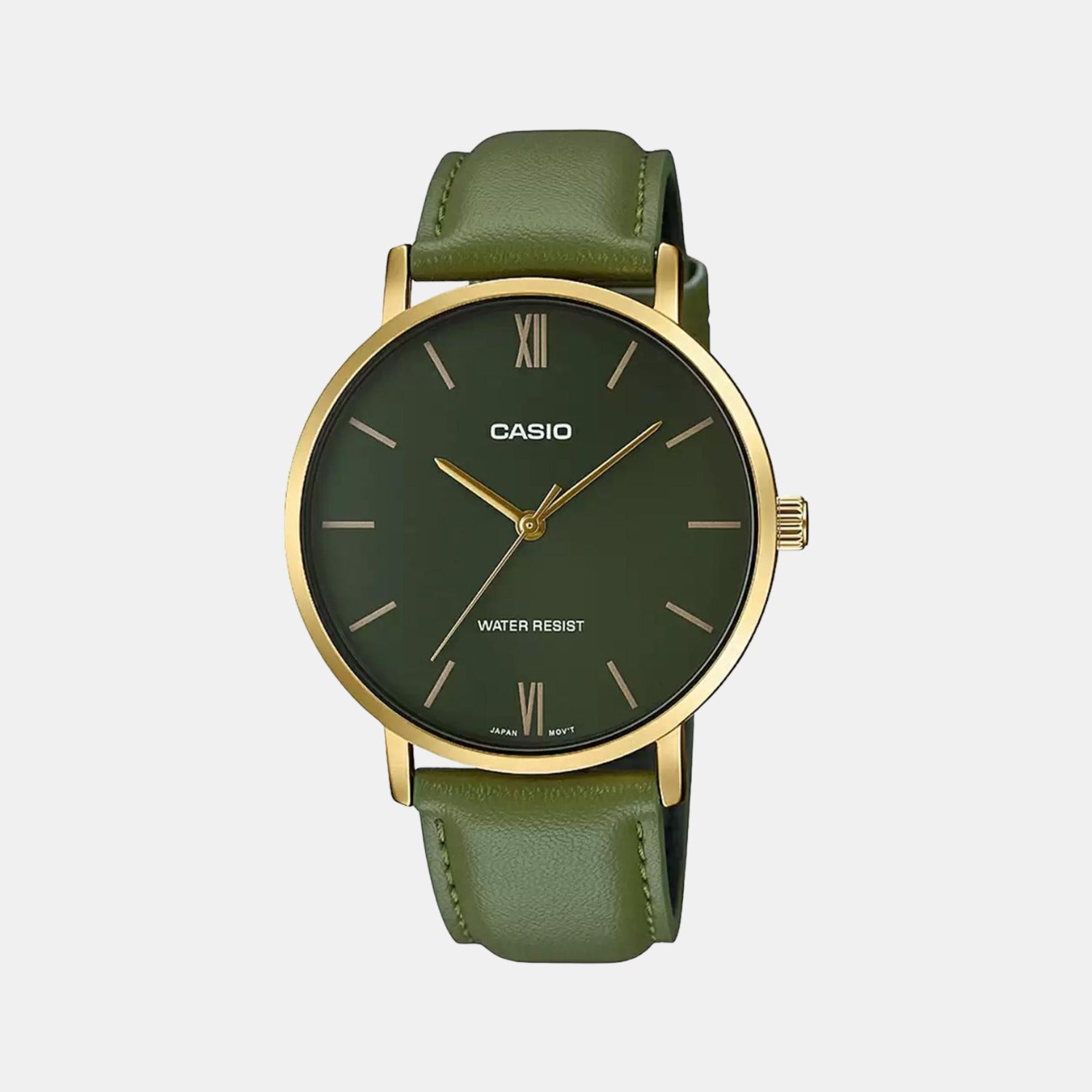 Casio Enticer Men Quartz Green Dial Analog Leather Watch A1782