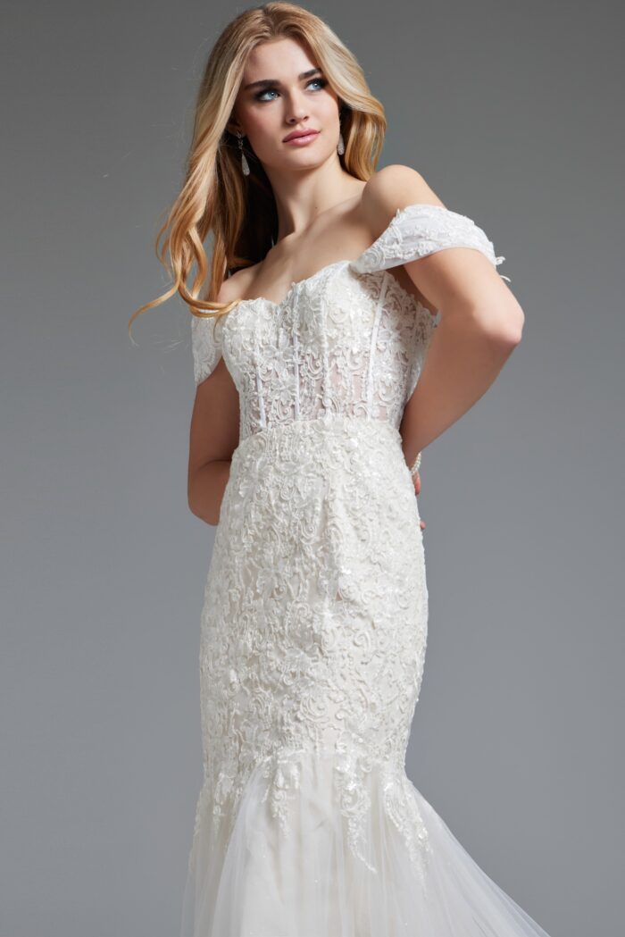 Jovani JB220003 Ruffle Gown Long Mermaid Wedding Dress - view 4
