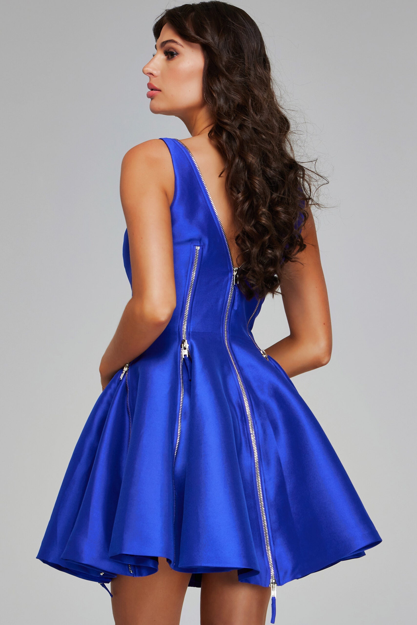 Satin Short Sleeveless A-line Dress by Jovani 39821 - view 2