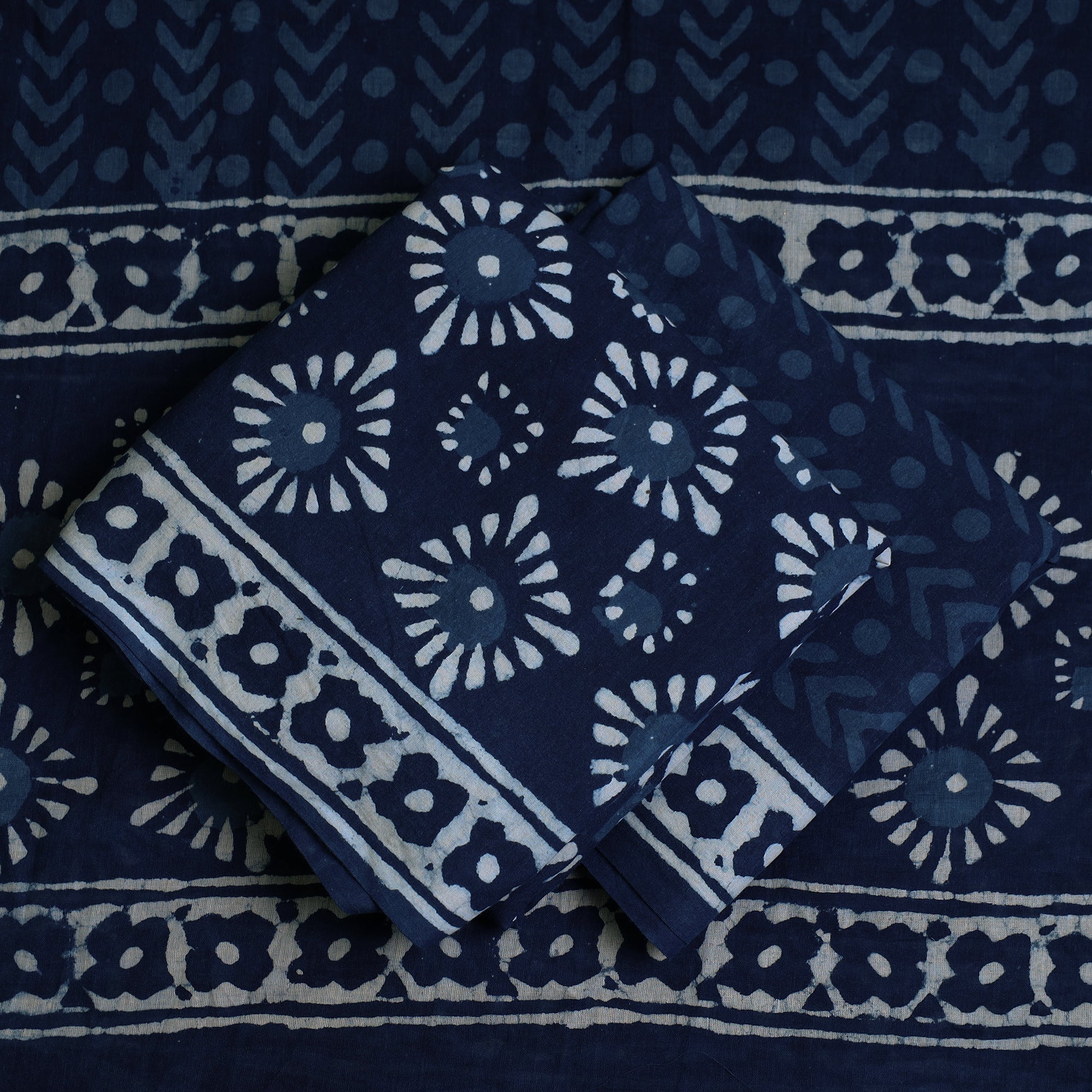 ARTISAN HAND BLOCK PRINTS Blue - 3pc Cotton Indigo Bagru Print Dress Material Set 15 - view 2