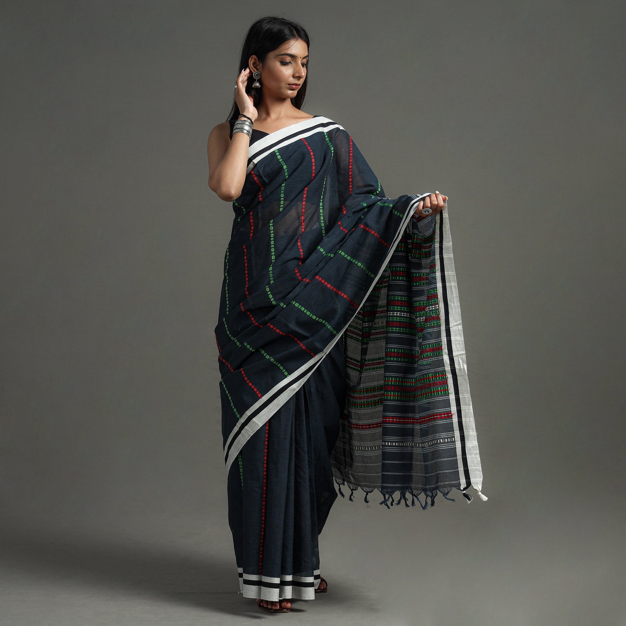 SASHA Black - Begampuri Handloom Cotton Saree - view 2
