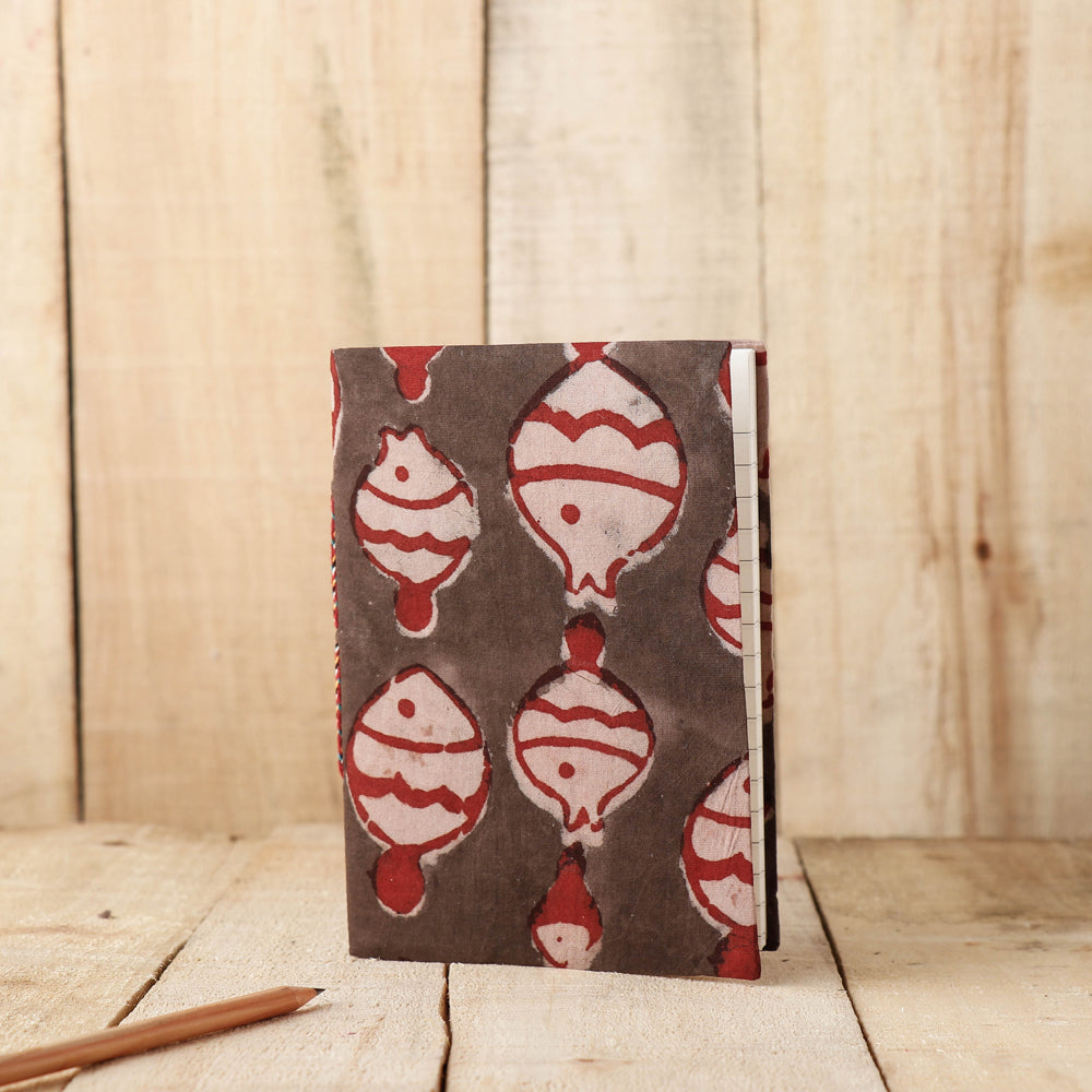 BINDAAS UNLIMITED Brown - Art Block Print Fabric Cover Handmade Paper Notebook (7 x 5 in)