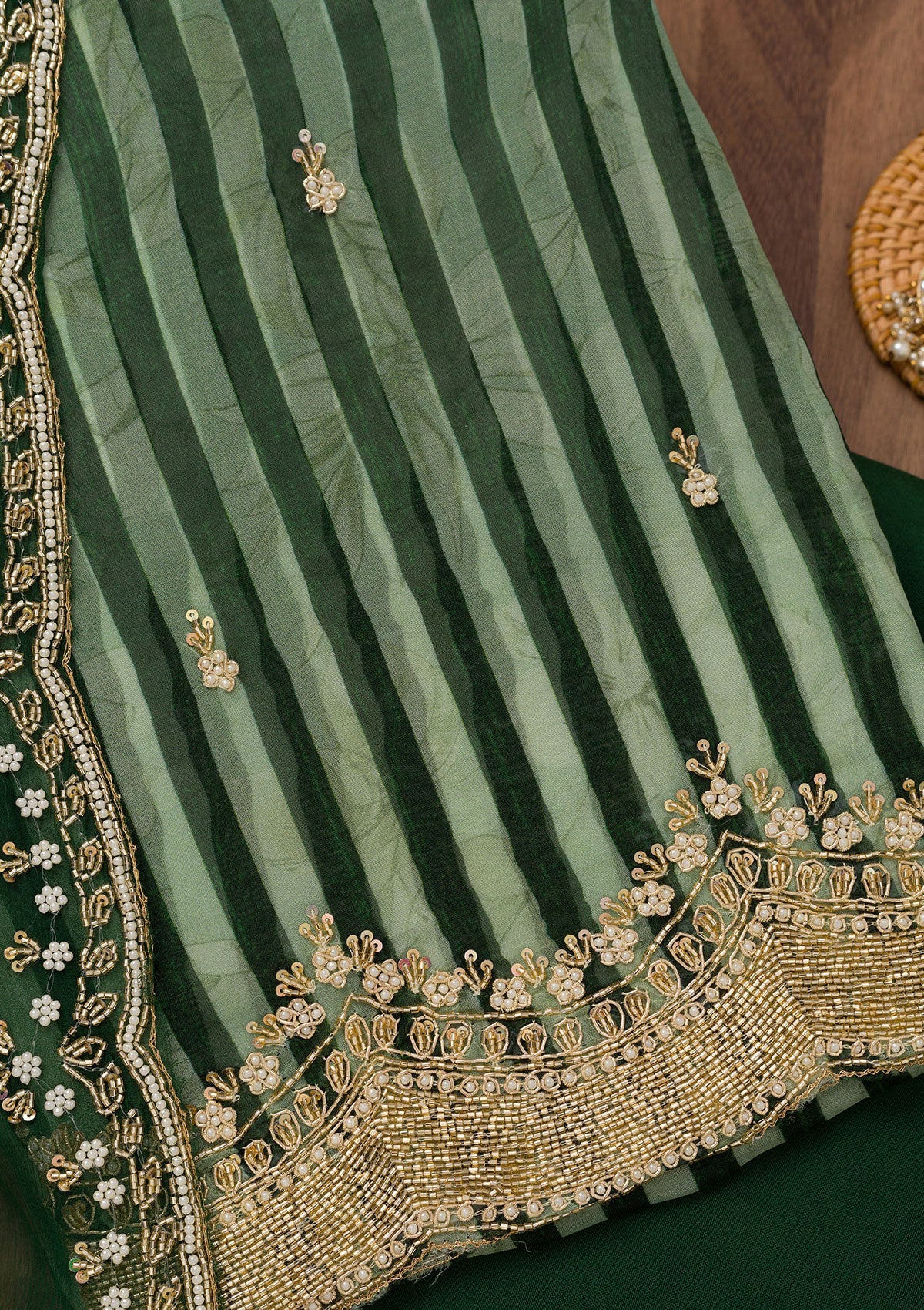 Koskii Bottle Green Cutdana Semi Crepe Unstitched Salwar Suit - view 2