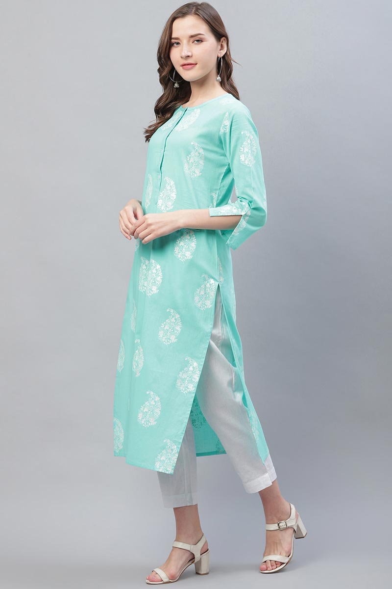 Ahika Cyan Blue Trendy Festive Wear Printed Kurti VCK1569 - view 2