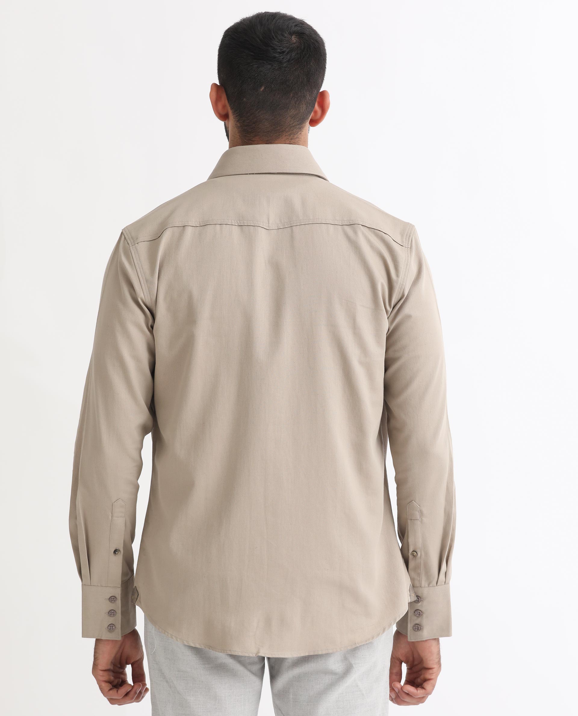 Rare Rabbit Men's Belia Beige Cotton Fabric Full Sleeves Solid Shirt - view 8
