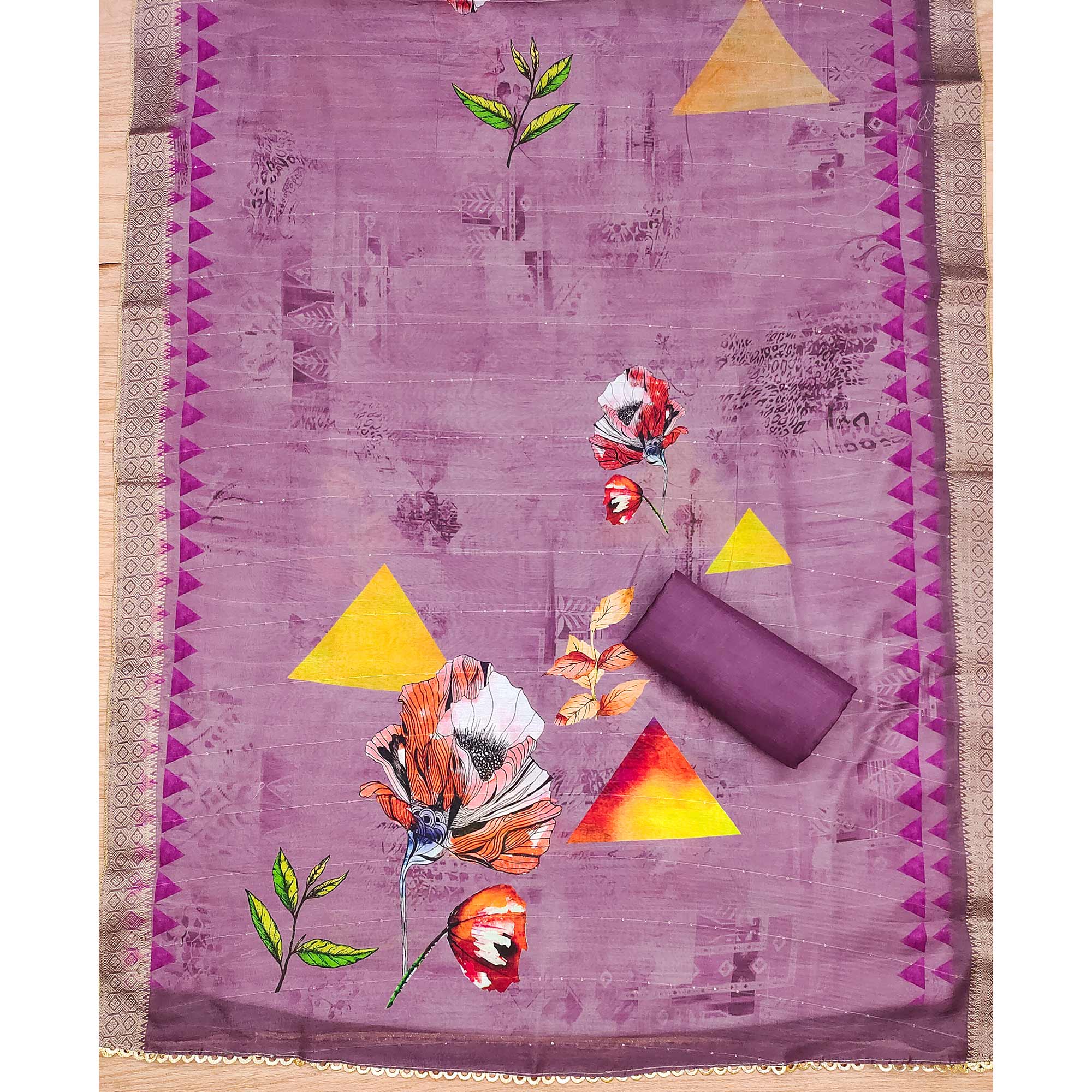 Peachmode Purple Handwork Simmer Jacquard Dress Material - view 5