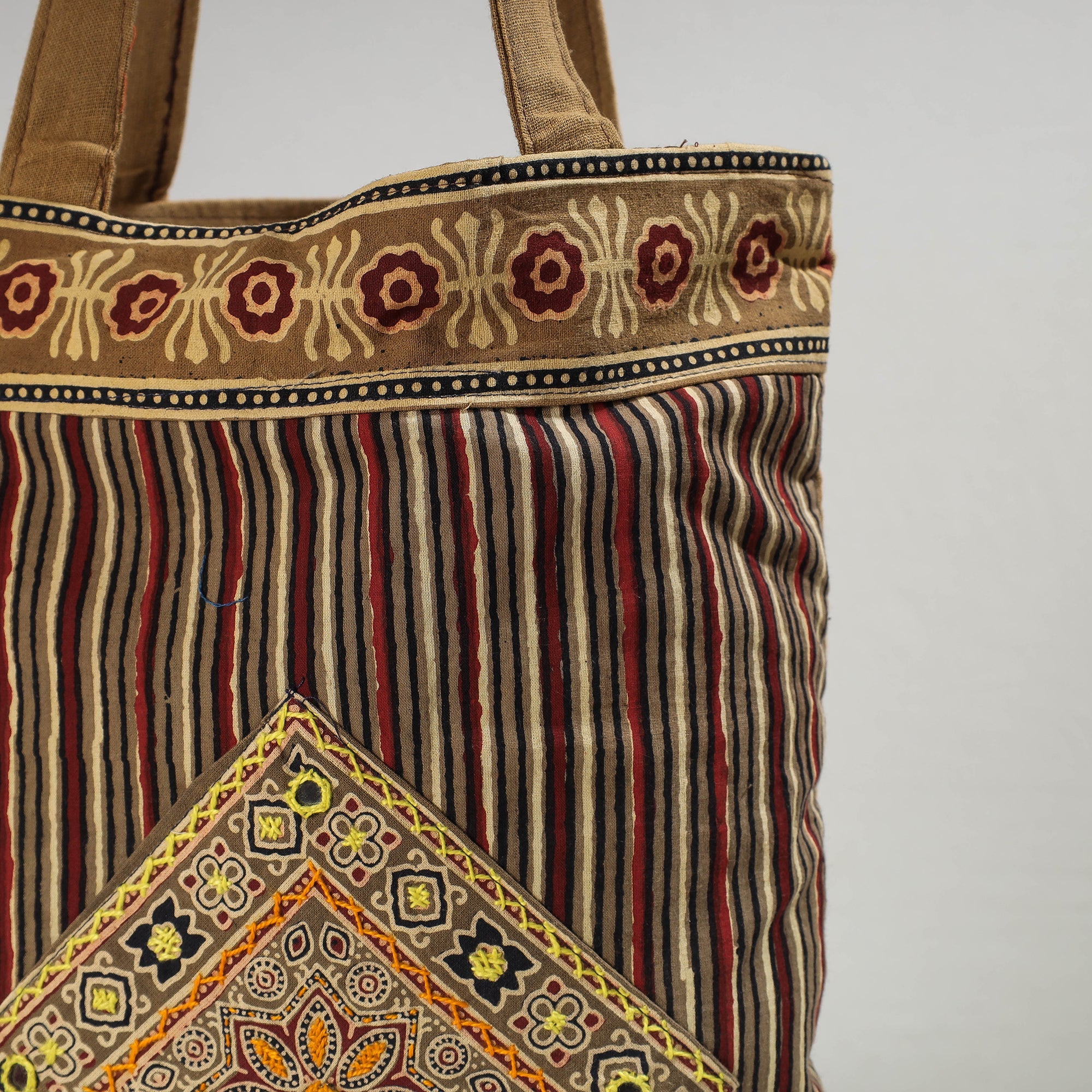 SHADES OF MARUDHARA Brown - Marudhara Printed Patchwork Shoulder Bag with Charm - view 3