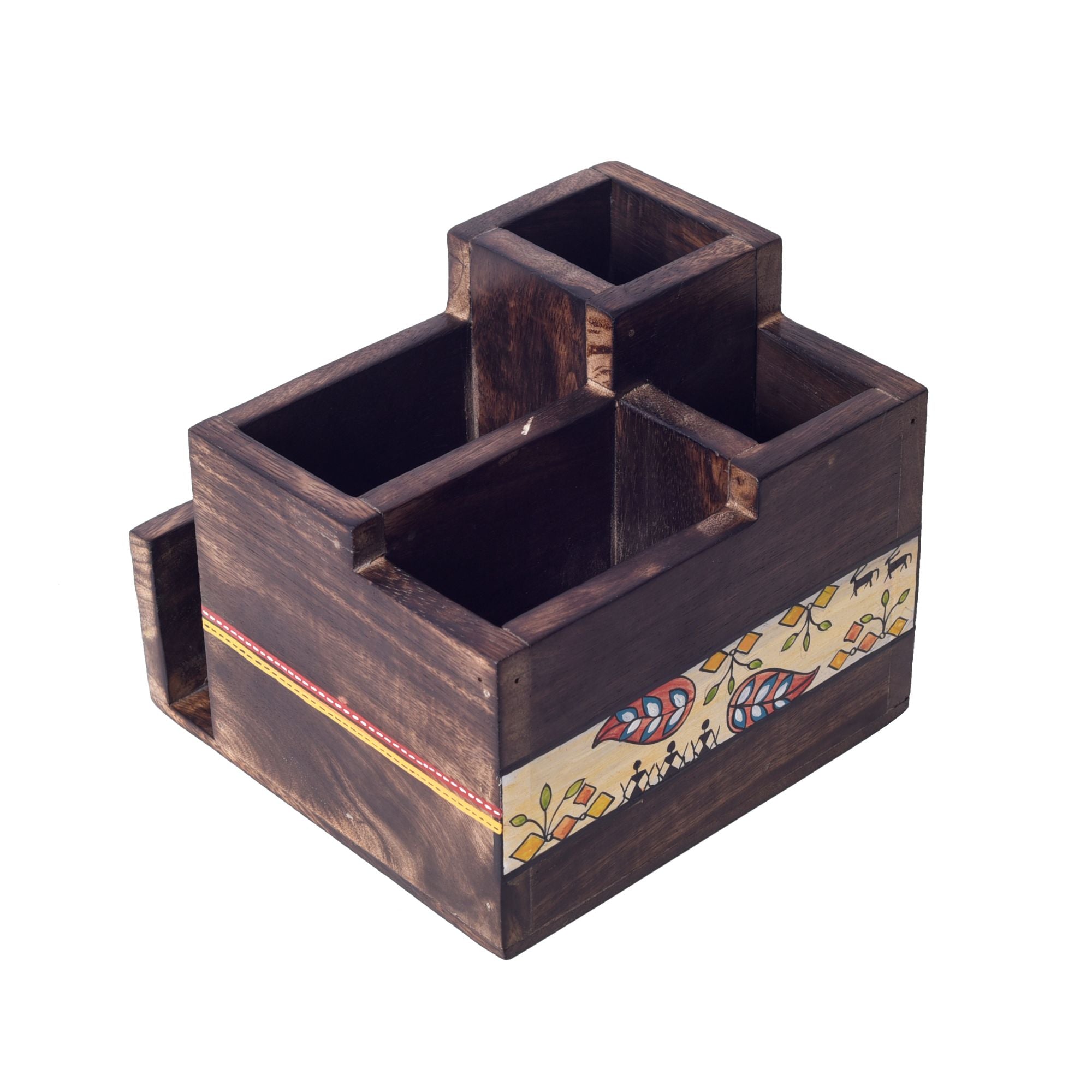 ART CREATIONS BY SUMAN SONTHALIA Brown - Flowers Of Life Cutlery Holder Box (6x6x5) - view 2