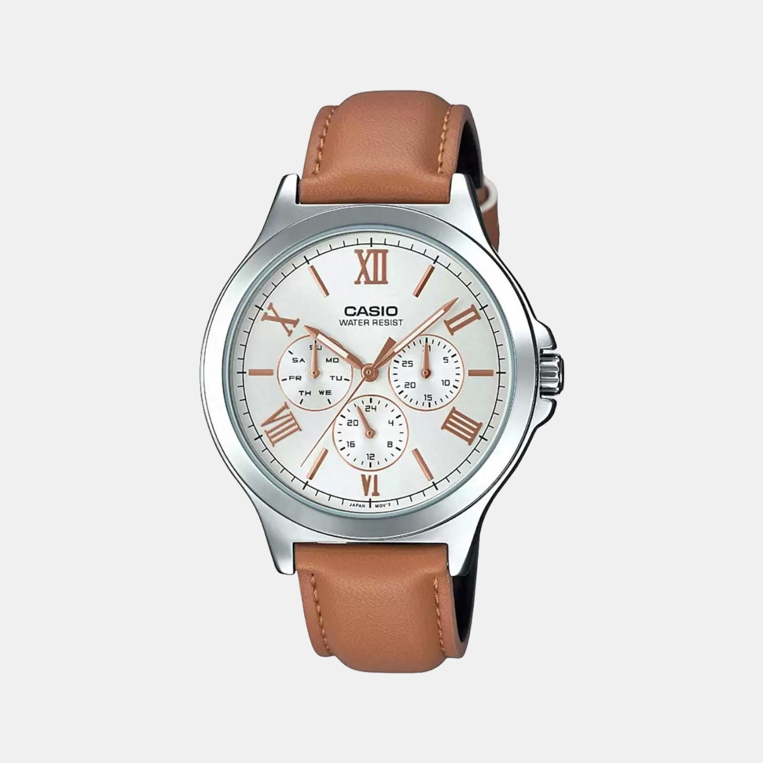 Casio Enticer Men Quartz White Dial Chronograph Leather Watch A1690
