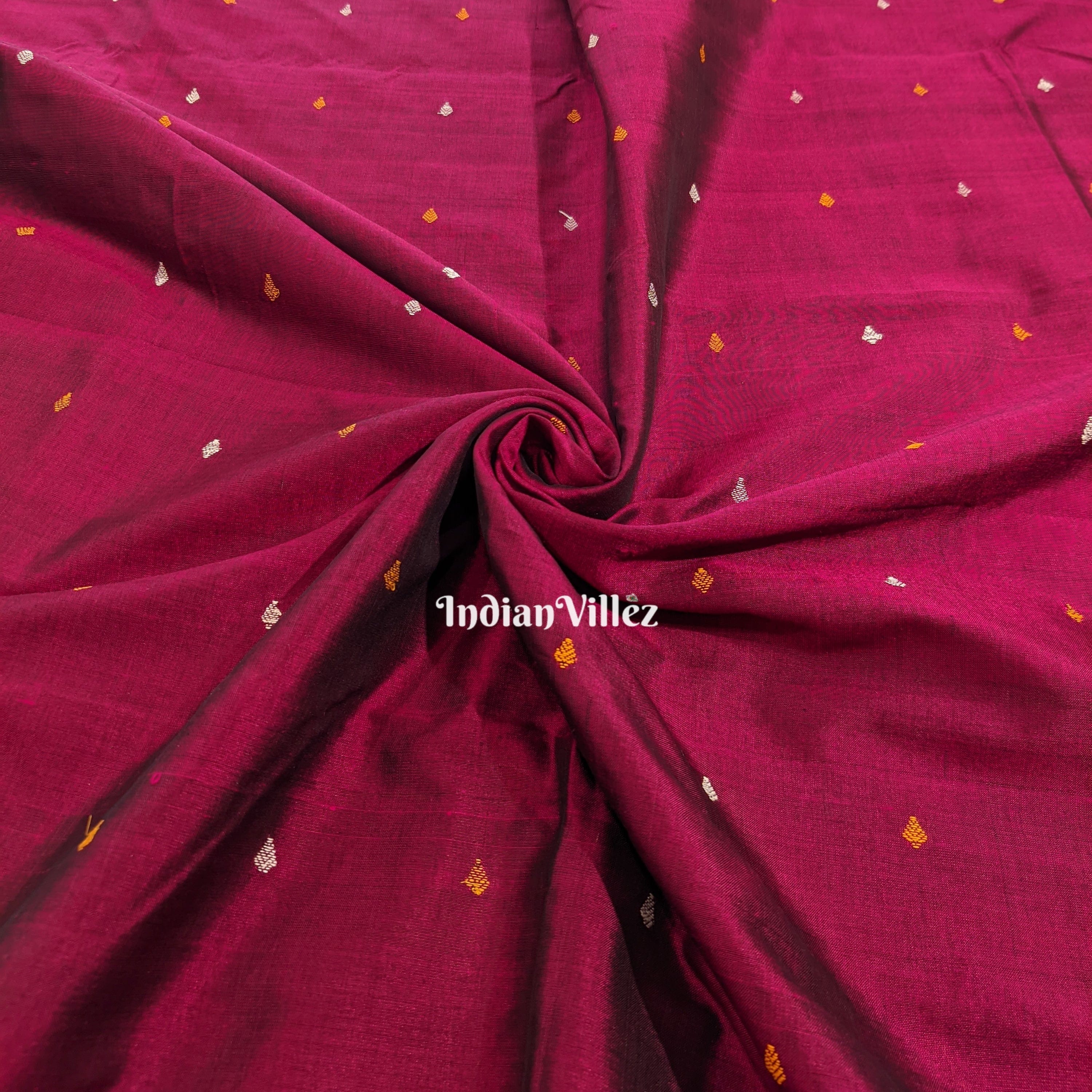 IndianVillèz Magenta Bomkai Silk*Cotton Ikat Fabric