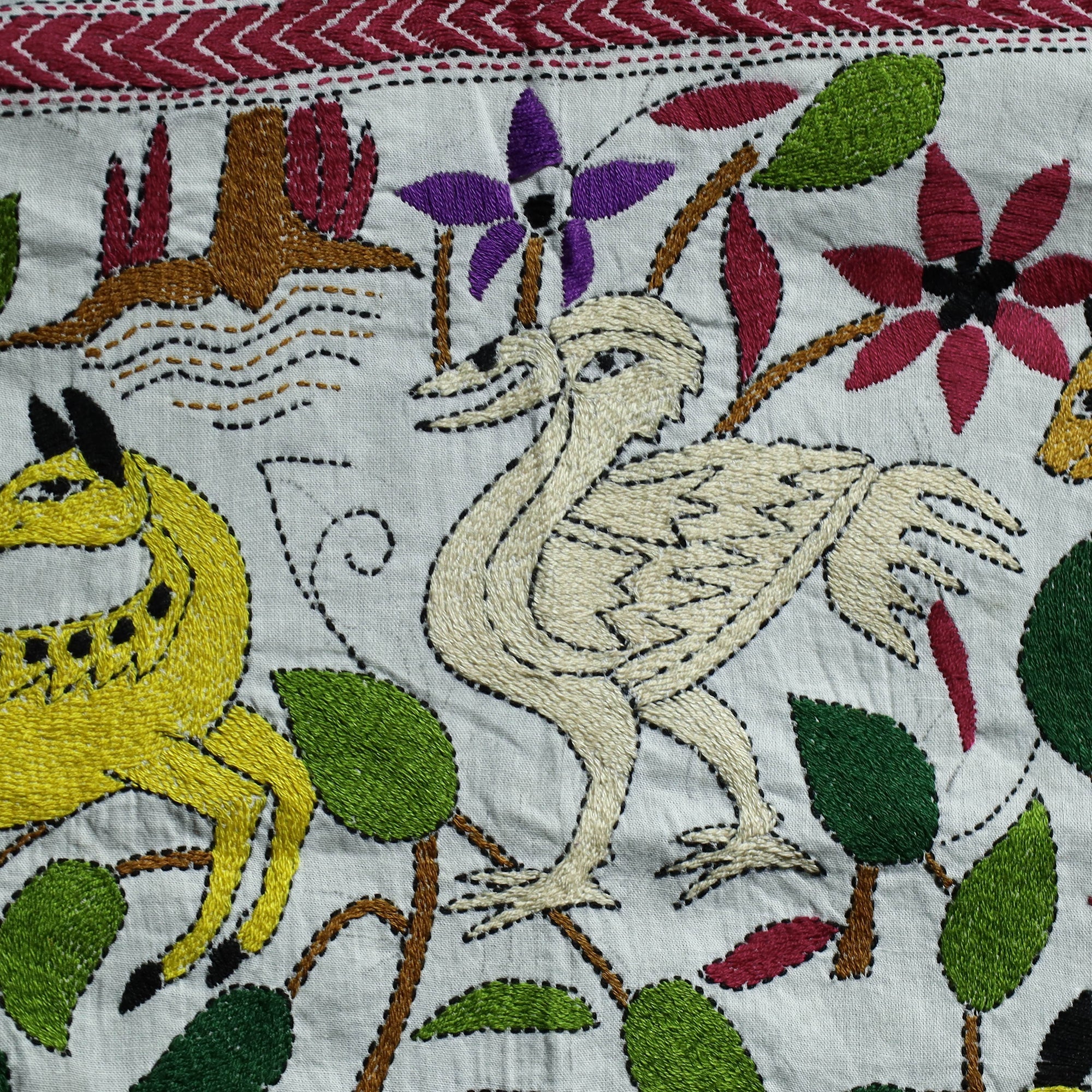 AFROZA KHATUN KANTHA ARTISTAN Bengal Kantha Hand Embroidery Cotton Wall Hanging (38 x 39 in) - view 3