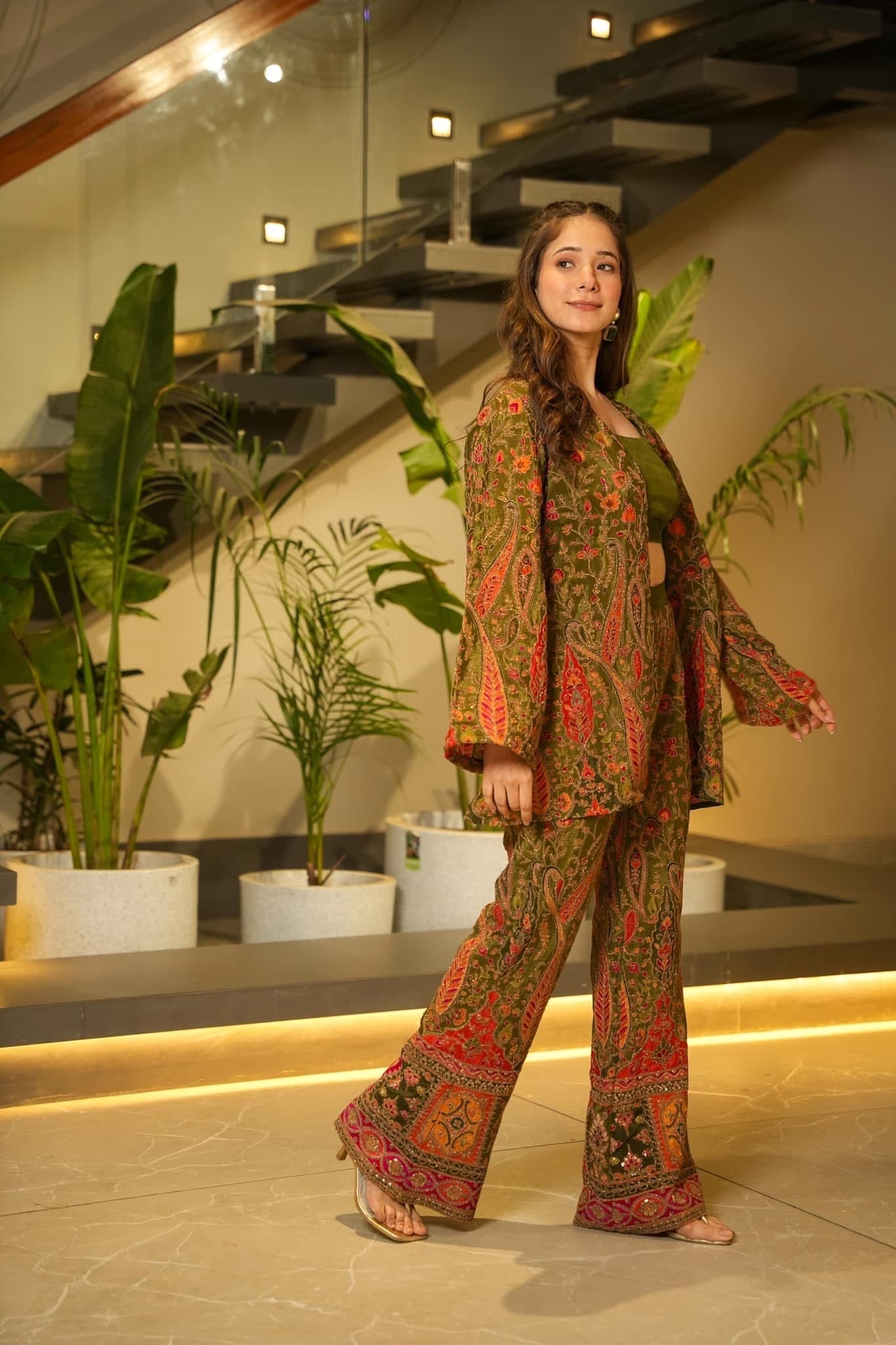 Idaho-o Prestige green embroidered co-ord set
