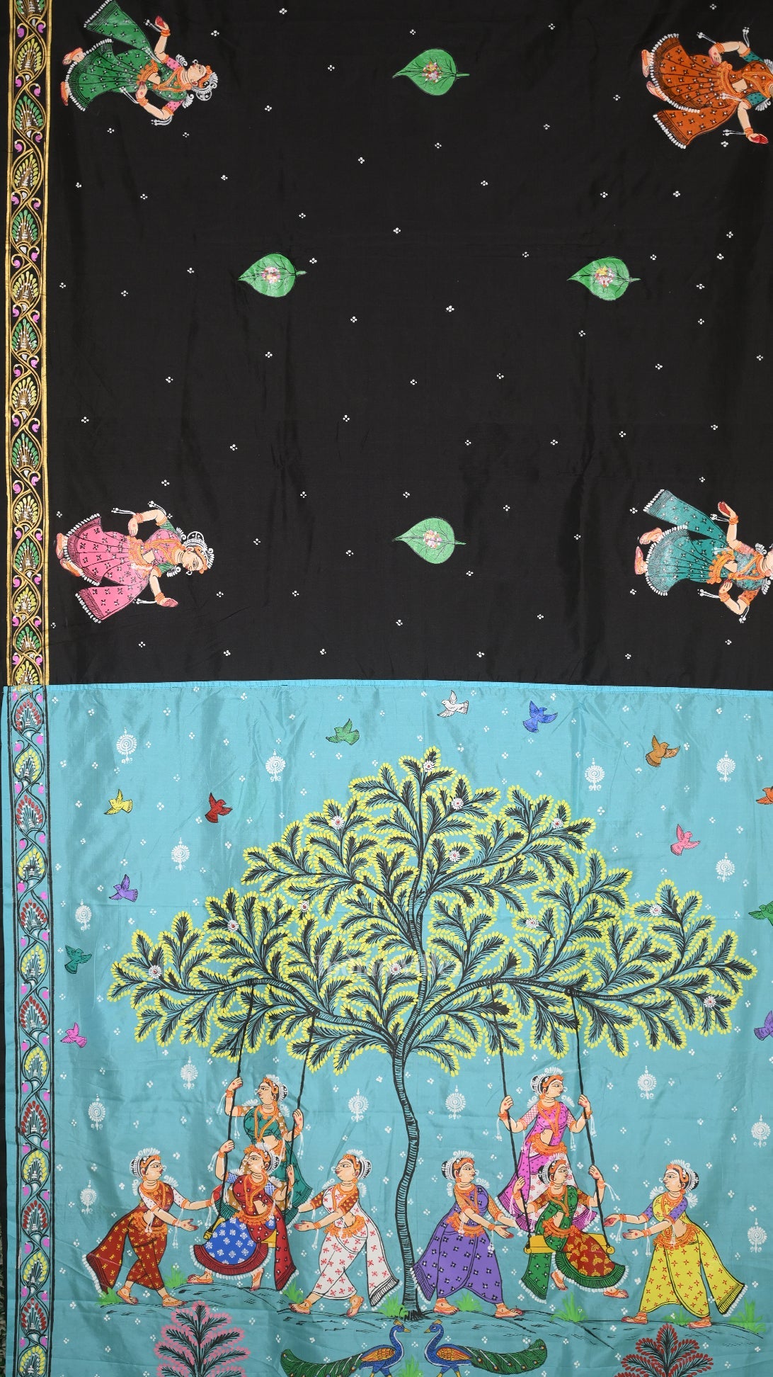 IndianVillèz Black Blue Raja Doli Theme Hand-Painted Pattachitra Saree - view 3