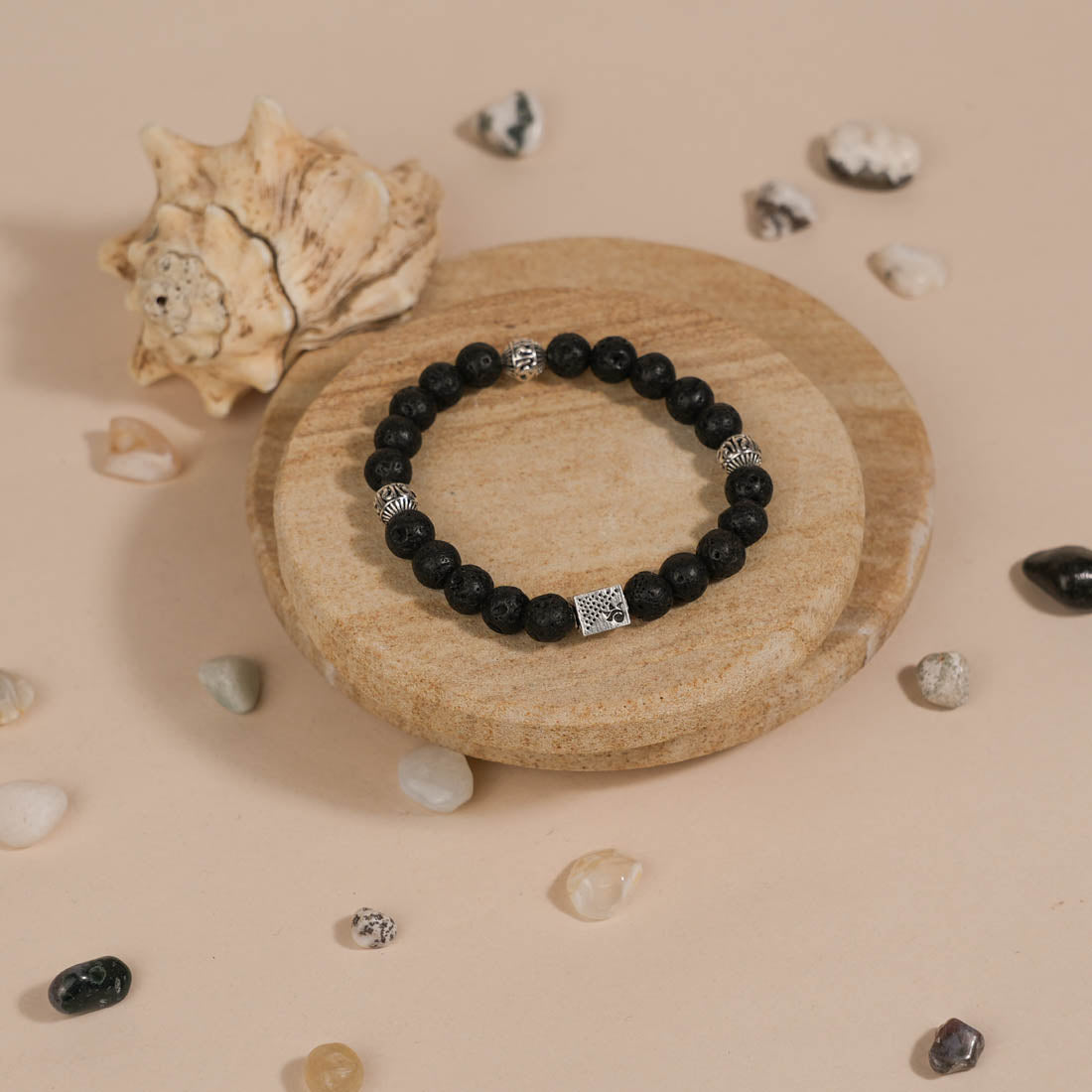 Prinjal Jewellers Lava Stone with Om Namah Shivay Silver Beads Bracelet - view 2