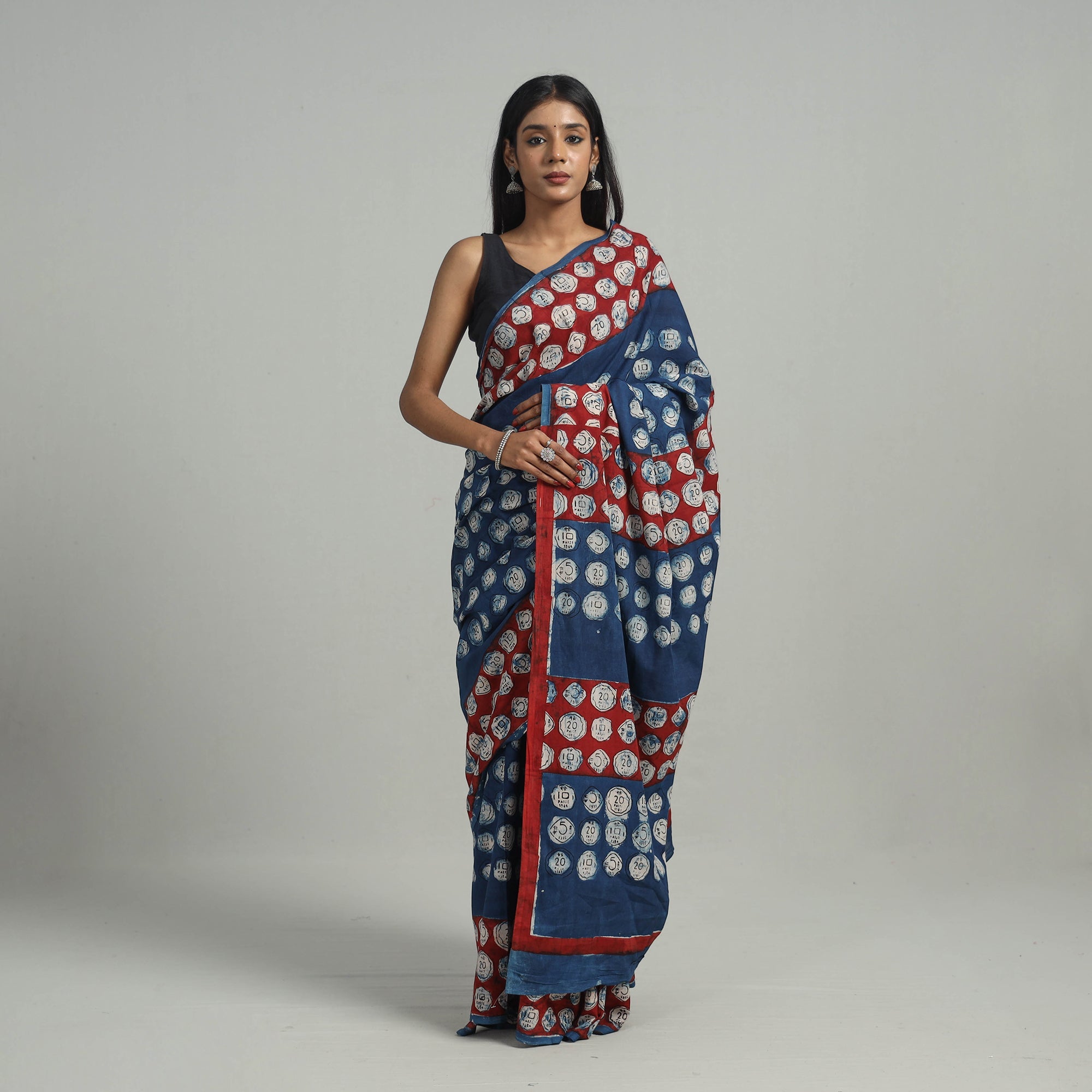 BINDAAS UNLIMITED Bindaas Natural Dyed Block Print Cotton Saree 02