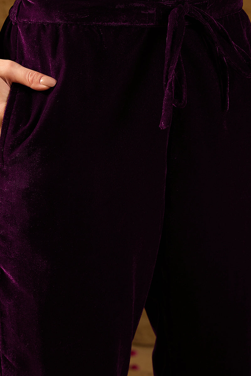 Ahika Purple Velvet Ethnic Motifs Printed Straight Trousers Suit Set PKSKD2883 - view 5