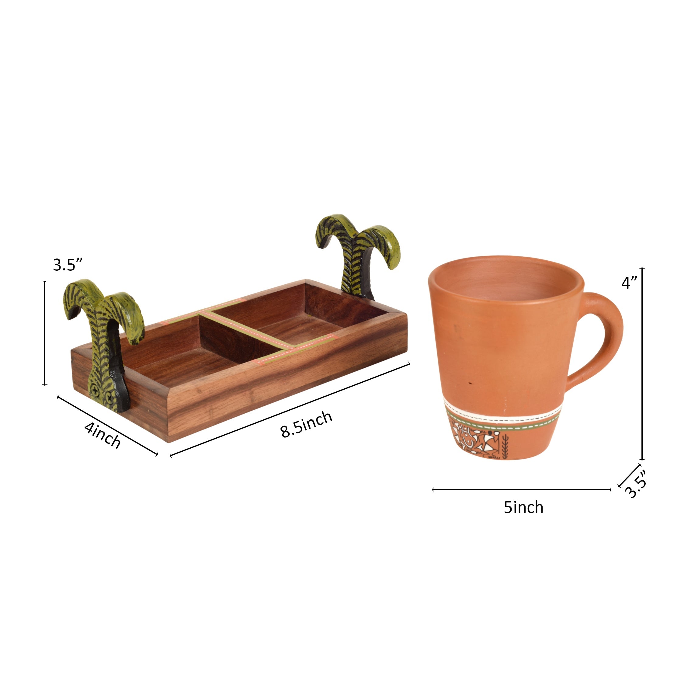 ART CREATIONS BY SUMAN SONTHALIA Brown - Happy Morning Earthen Coffee Mugs & Wooden Tray - view 6