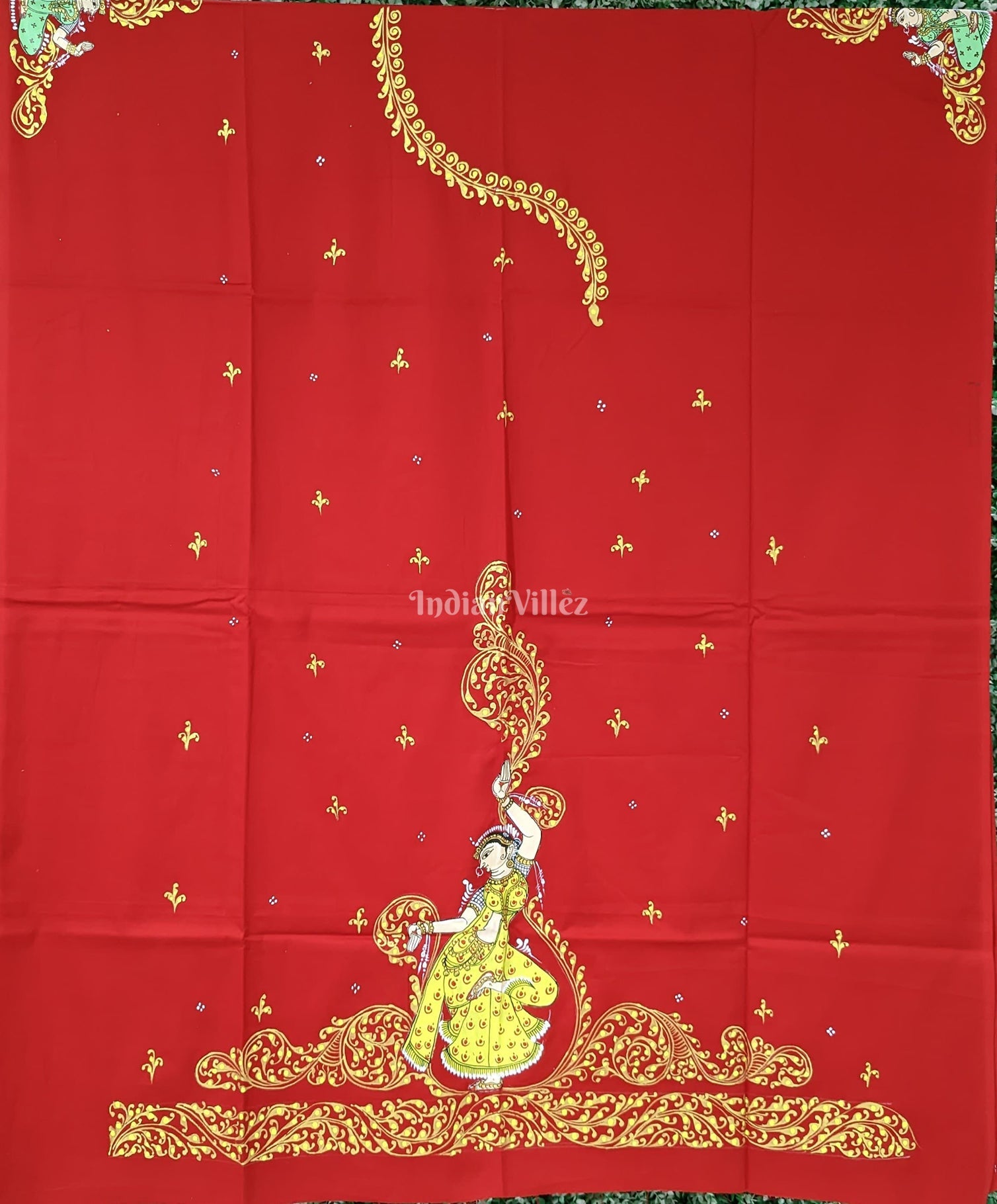 IndianVillèz Red Nartaki Theme Pattachitra Kurti Cotton Dress Material