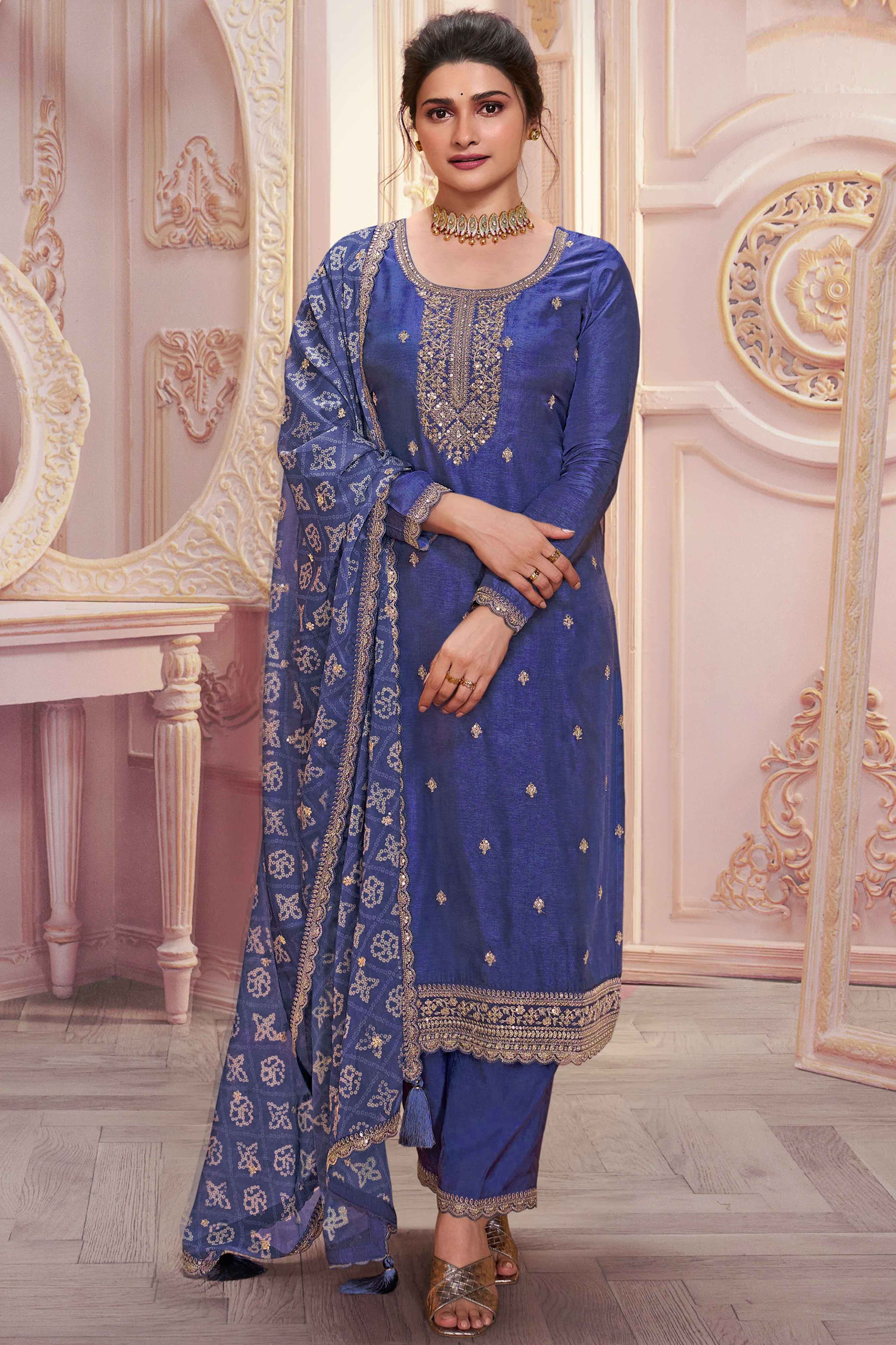 Peachmode Lavender Embroidered Georgette Semi-Stitched Pakistani Suit