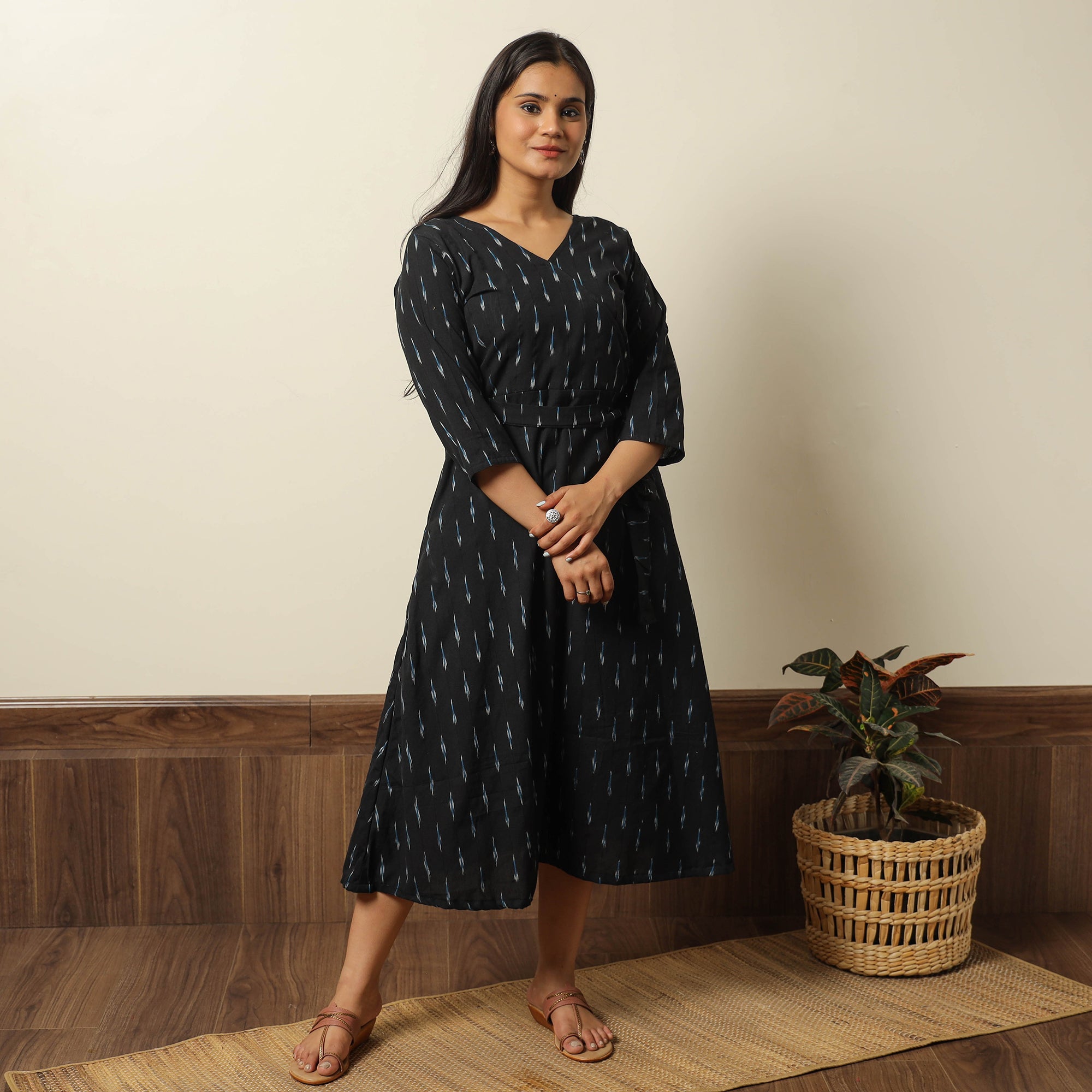 ITOKRI CASUALS Black - Pochampally Ikat Weave Cotton Dress with Belt 19 - view 2