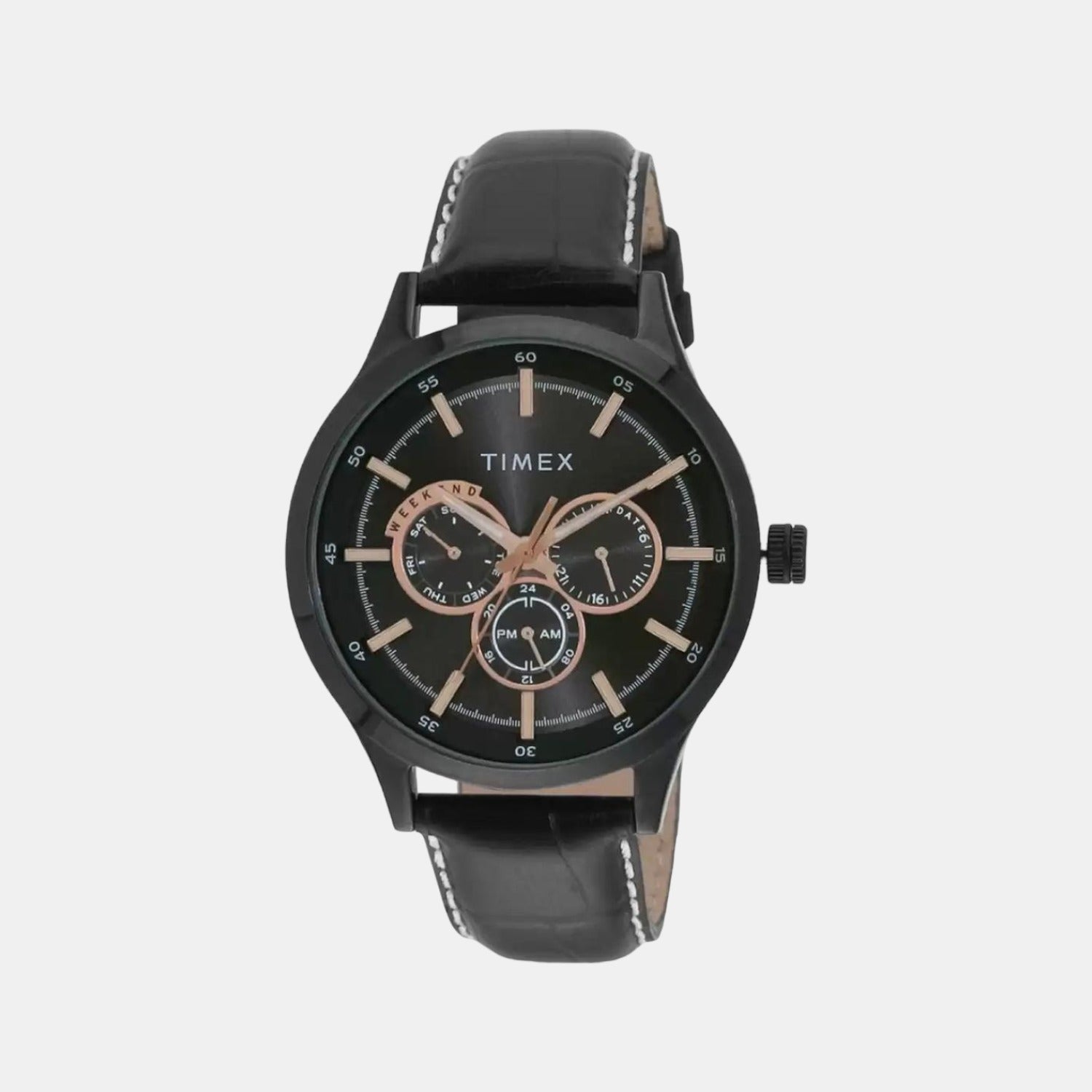 Timex Fashion Men Quartz Grey Dial Chronograph Leather Watch TW000T313