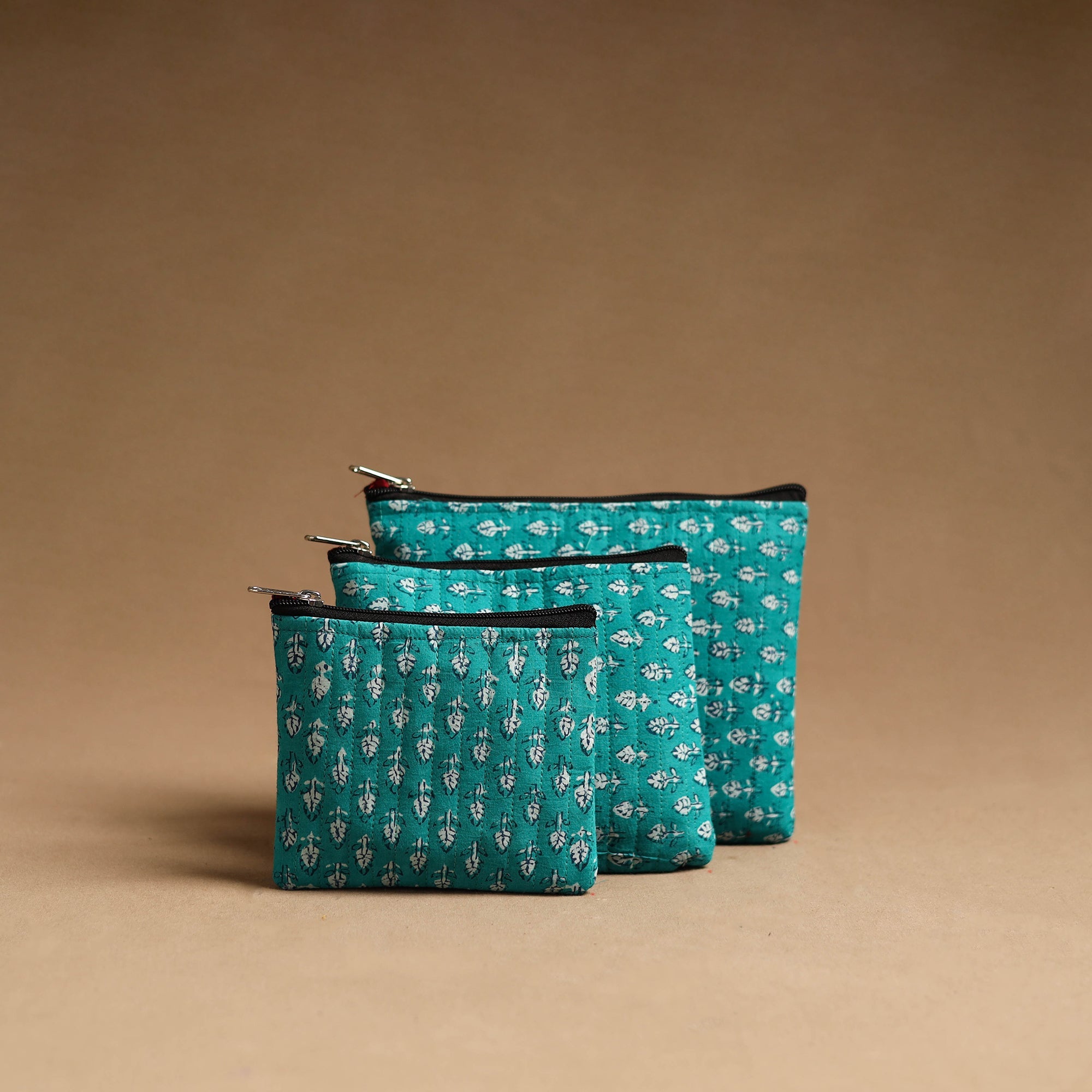NOORI BAZAR Aqua Blue - Handmade Cotton Multipurpose Utility Pouches (set of 3) 06